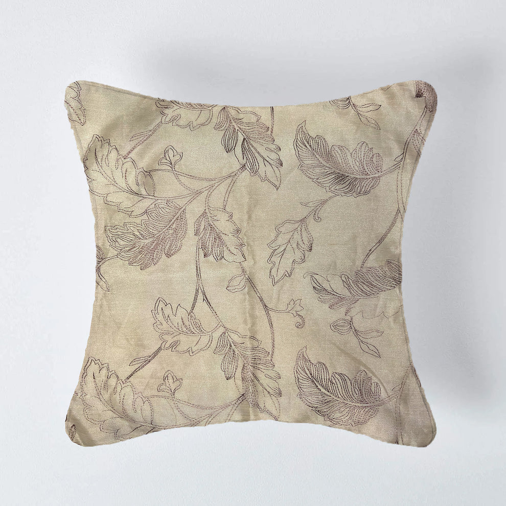 Enchanted Leaf by Aetherea with 100% Cotton, Beige, Cotton, Cushion covers, Embroidered, Hand Embroidered, Sheer, Upcycled at Kamakhyaa for sustainable fashion