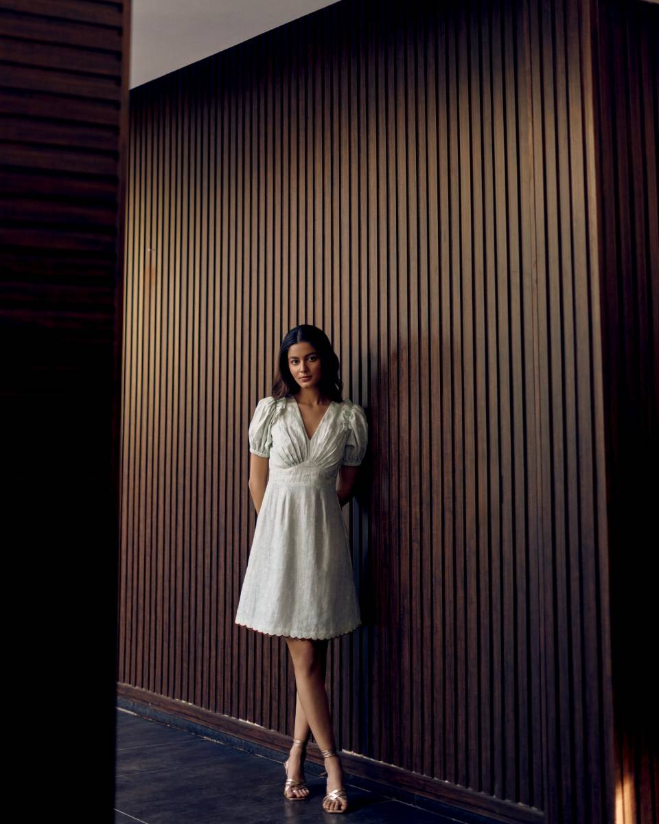 100% Hemp Sage Green Hemp Mini Dress by Ewoke with 100% Hemp, hemp dress, Holiday wear, Nostalgia's Thread by Ewoke, printed dress for women, Sage Green, sage green dress, sustainable fashion at Kamakhyaa for sustainable fashion