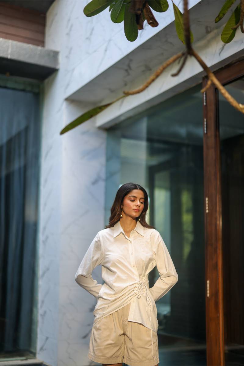 100% Hemp White Hemp Wrap Shirt by Ewoke with 100% Hemp, Holiday wear, Nostalgia's Thread by Ewoke, shirt, sustainable fashion, White, womens coord set at Kamakhyaa for sustainable fashion
