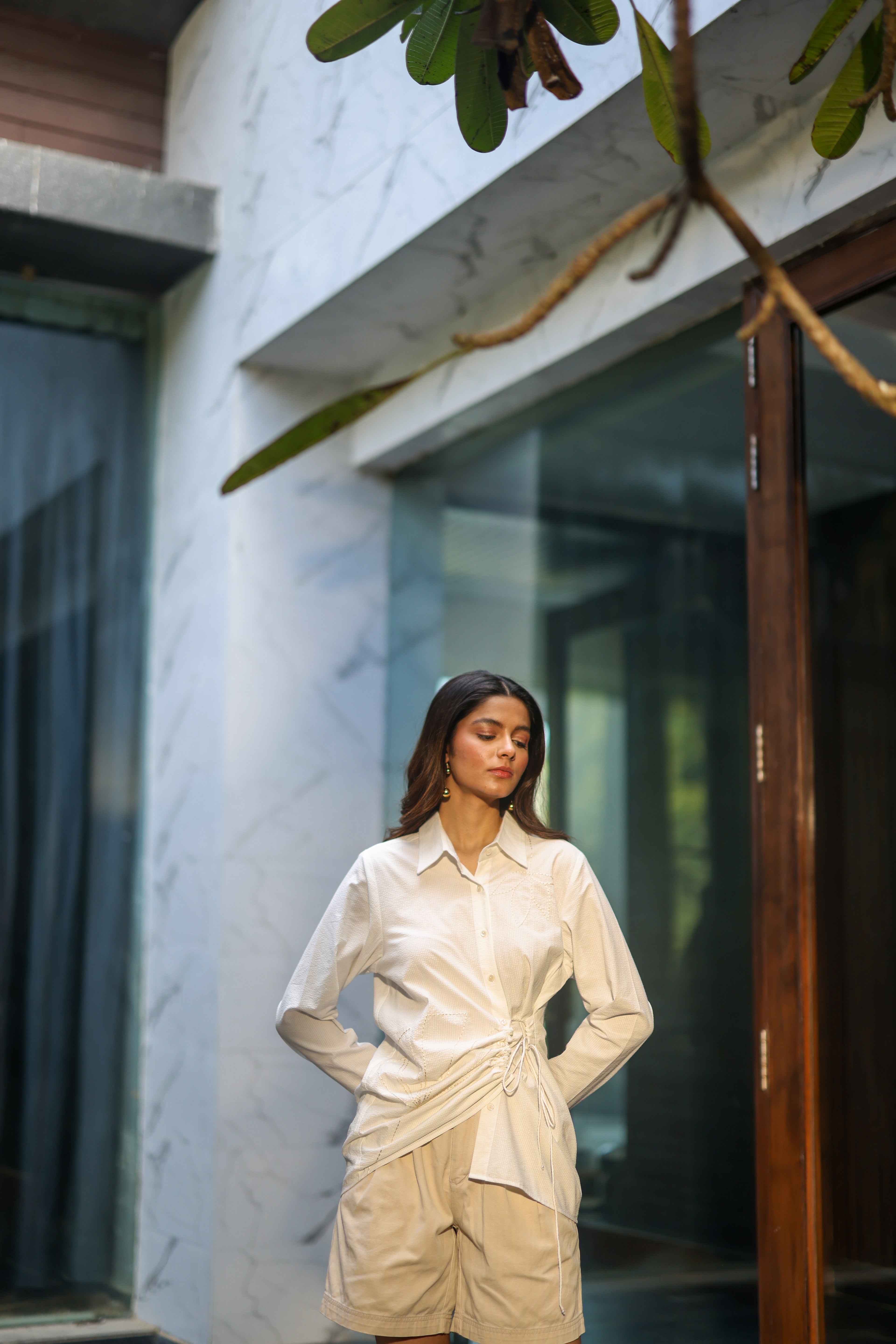 100% Hemp White Hemp Wrap Shirt by Ewoke with 100% Hemp, Holiday wear, In Her Element, Nostalgia's Thread by Ewoke, shirt, sustainable fashion, White, womens coord set at Kamakhyaa for sustainable fashion