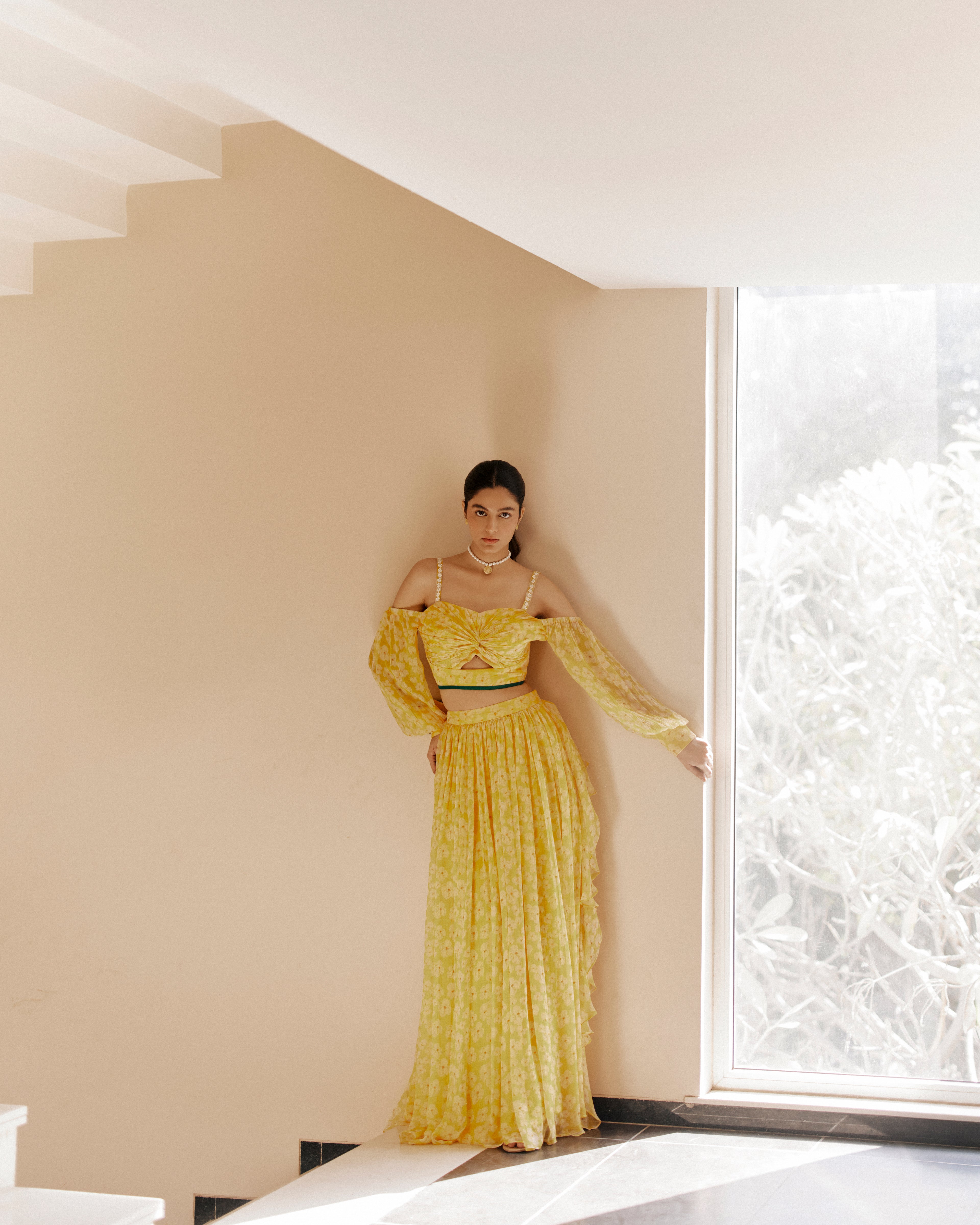 Chiffon Petal Haze Bemberg Lehenga Set by Ewoke with Bemberg, bemberg dress, bemberg fabric, Chiffon, co-ord, Holiday wear, In Her Element, Nostalgia's Thread by Ewoke, sustainable fashion at Kamakhyaa for sustainable fashion