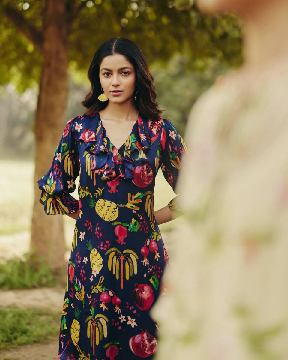 Satin Pine Sheath Dress by Ewoke with A-line Dress, aline dress, Holiday wear, knee length dress, Navy, Nostalgia's Thread by Ewoke, Satin, summer dress, sustainable fashion at Kamakhyaa for sustainable fashion