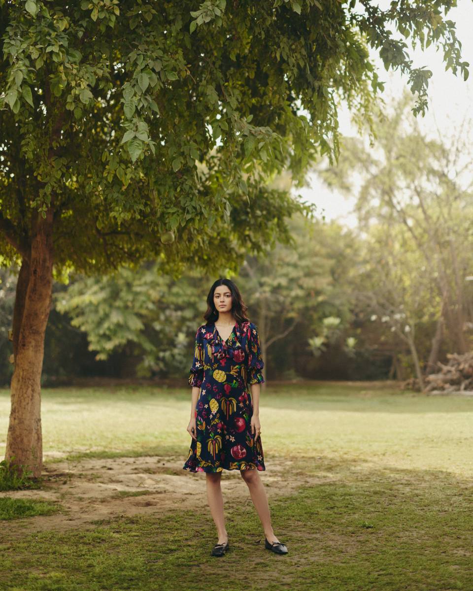 Satin Pine Sheath Dress by Ewoke with A-line Dress, aline dress, Holiday wear, knee length dress, Navy, Nostalgia's Thread by Ewoke, Satin, summer dress, sustainable fashion at Kamakhyaa for sustainable fashion