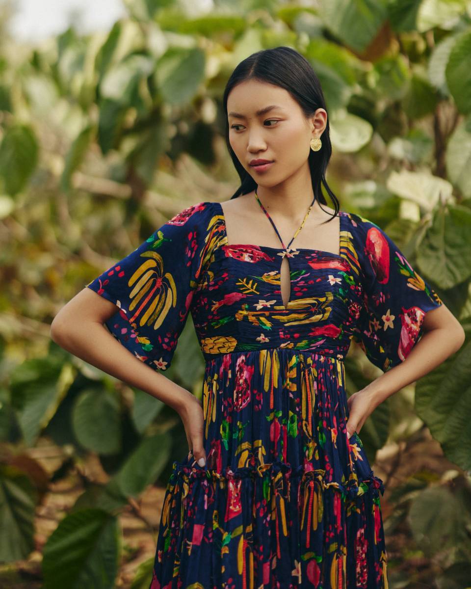 Satin Pine Mini Dress by Ewoke with A-line Dress, aline dress, Holiday wear, knee length dress, Navy, Nostalgia's Thread by Ewoke, Satin, summer dress, sustainable fashion at Kamakhyaa for sustainable fashion