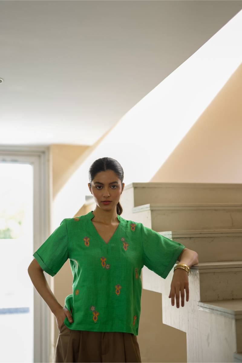 100% Hemp Hemp Pine Top by Ewoke with 100% Hemp, embroidered top, Floral, Nostalgia's Thread by Ewoke, printed top, sustainable fashion at Kamakhyaa for sustainable fashion