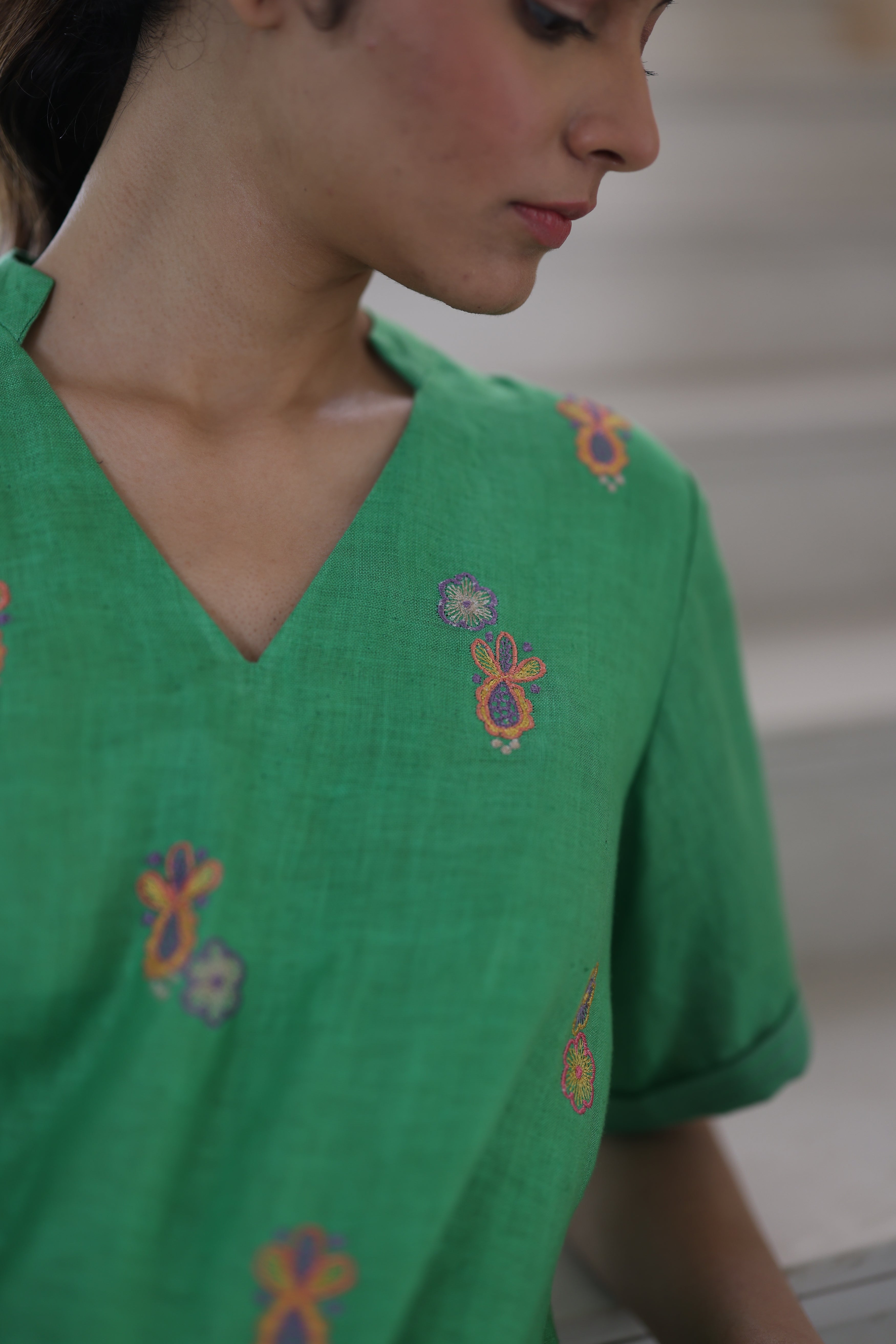 100% Hemp Hemp Pine Top by Ewoke with 100% Hemp, embroidered top, Floral, Nostalgia's Thread by Ewoke, printed top, sustainable fashion at Kamakhyaa for sustainable fashion