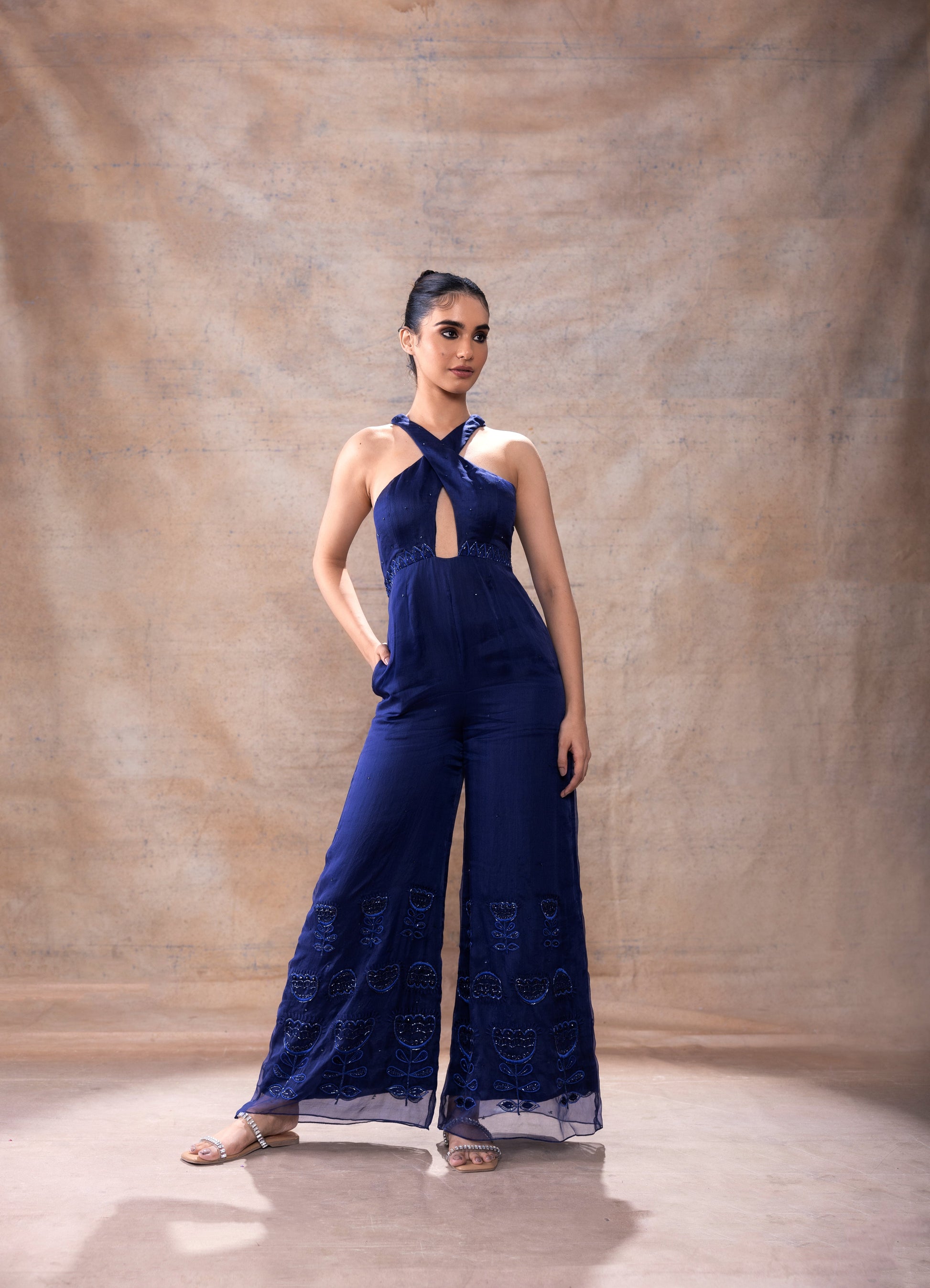 Cross Neck Jumpsuit by Akashi Clothing with Festive Collection at Kamakhyaa for sustainable fashion