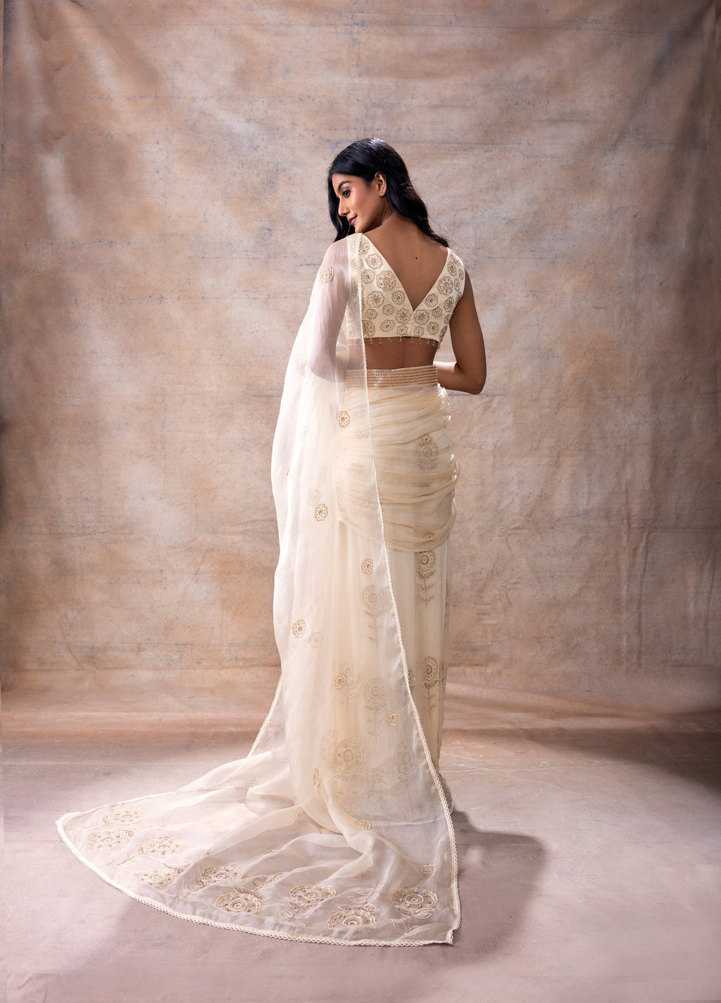 Pre Stiched skirt saree Set by Akashi Clothing with Festive Collection at Kamakhyaa for sustainable fashion