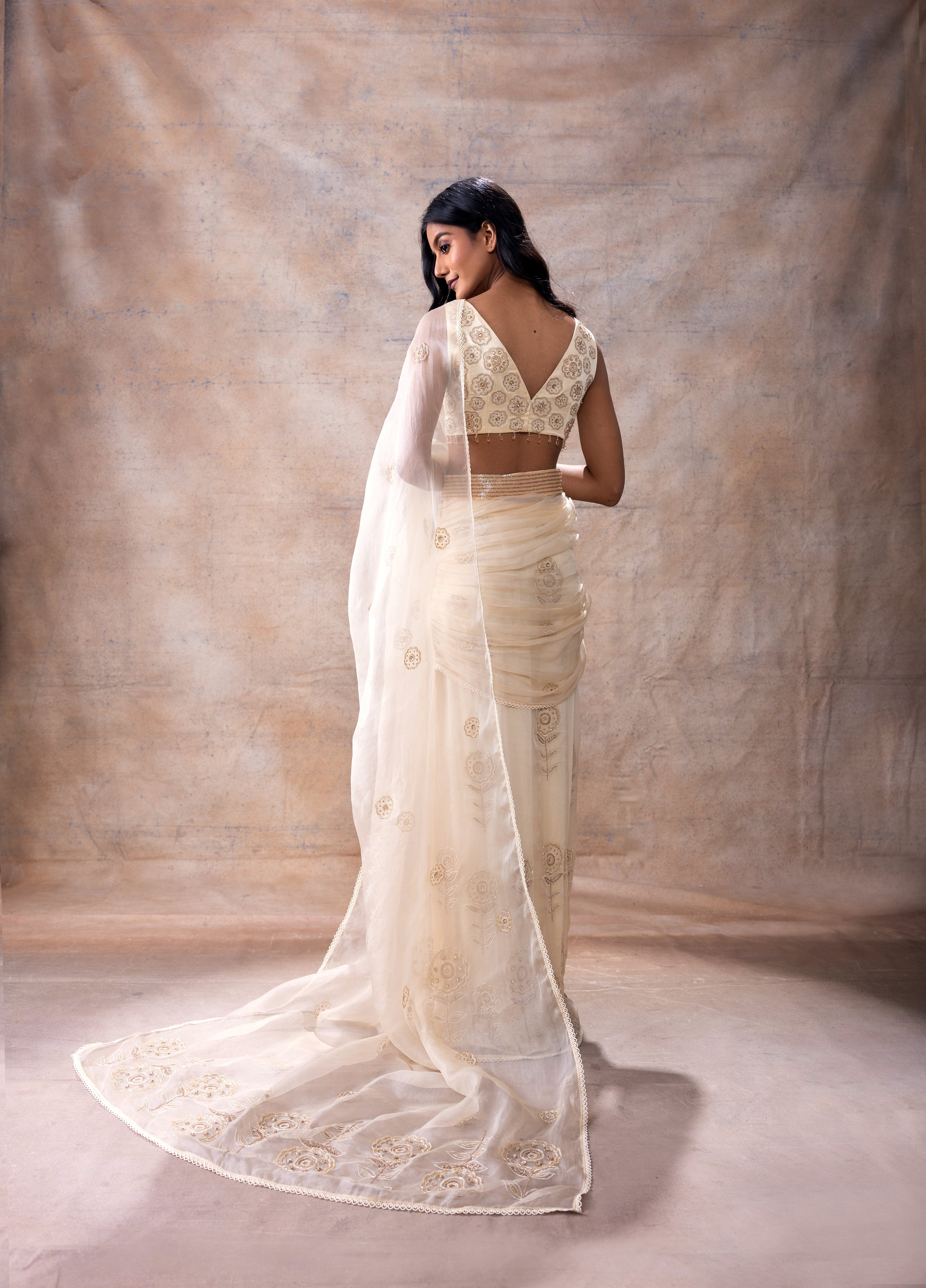 Pre Stiched skirt saree Set by Akashi Clothing with Festive Collection at Kamakhyaa for sustainable fashion