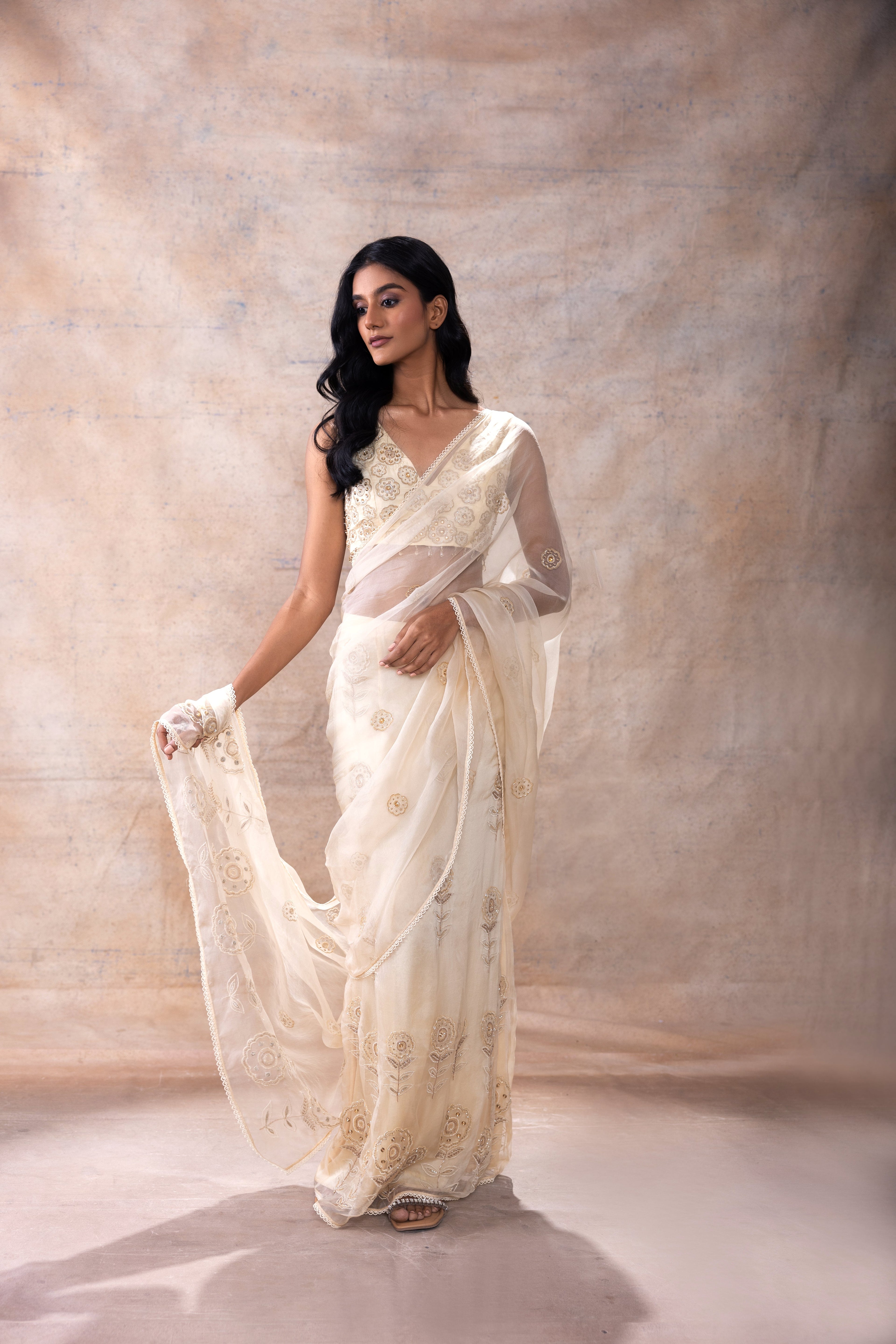Pre Stiched skirt saree Set by Akashi Clothing with Festive Collection at Kamakhyaa for sustainable fashion