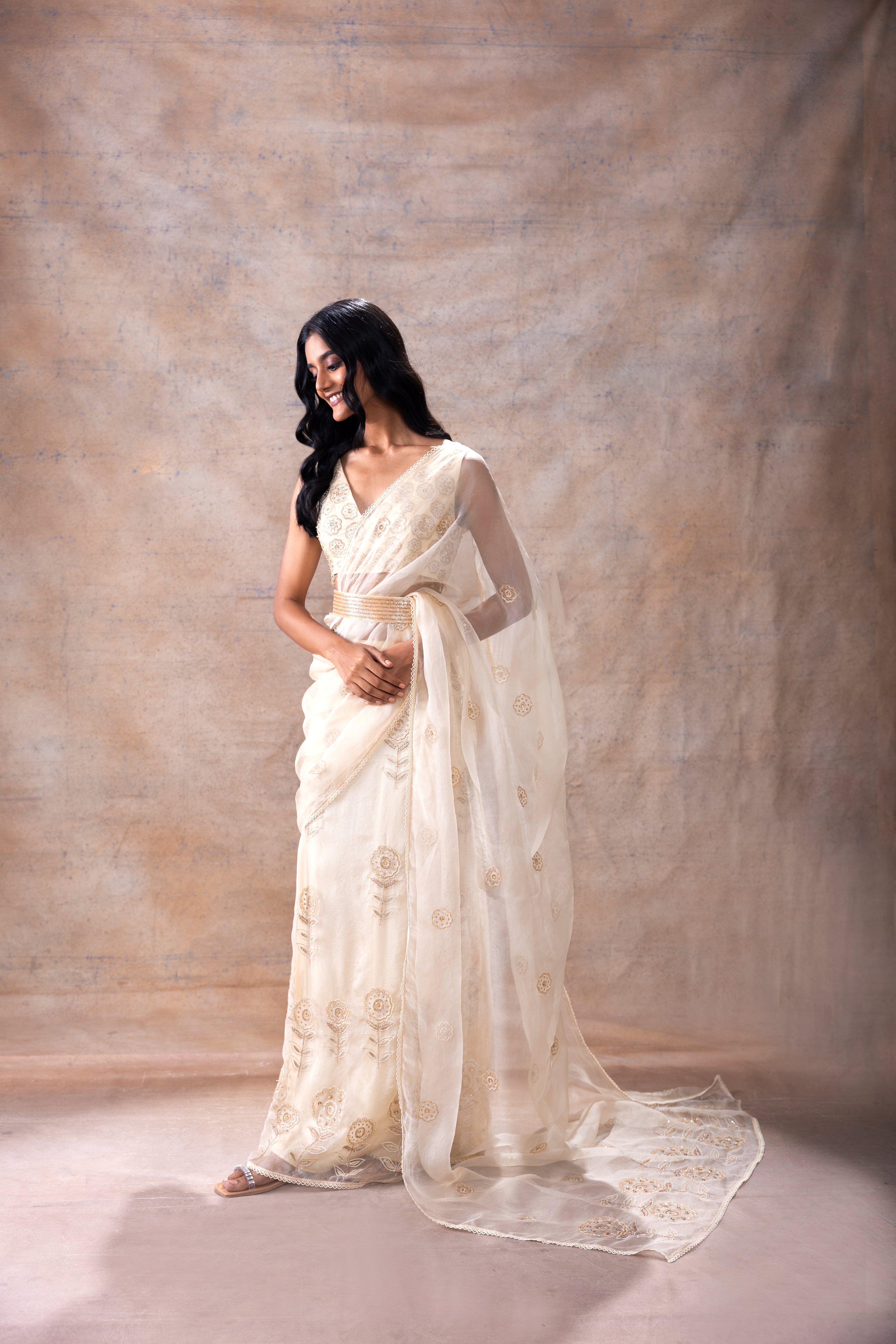 Pre Stiched skirt saree Set by Akashi Clothing with Festive Collection at Kamakhyaa for sustainable fashion