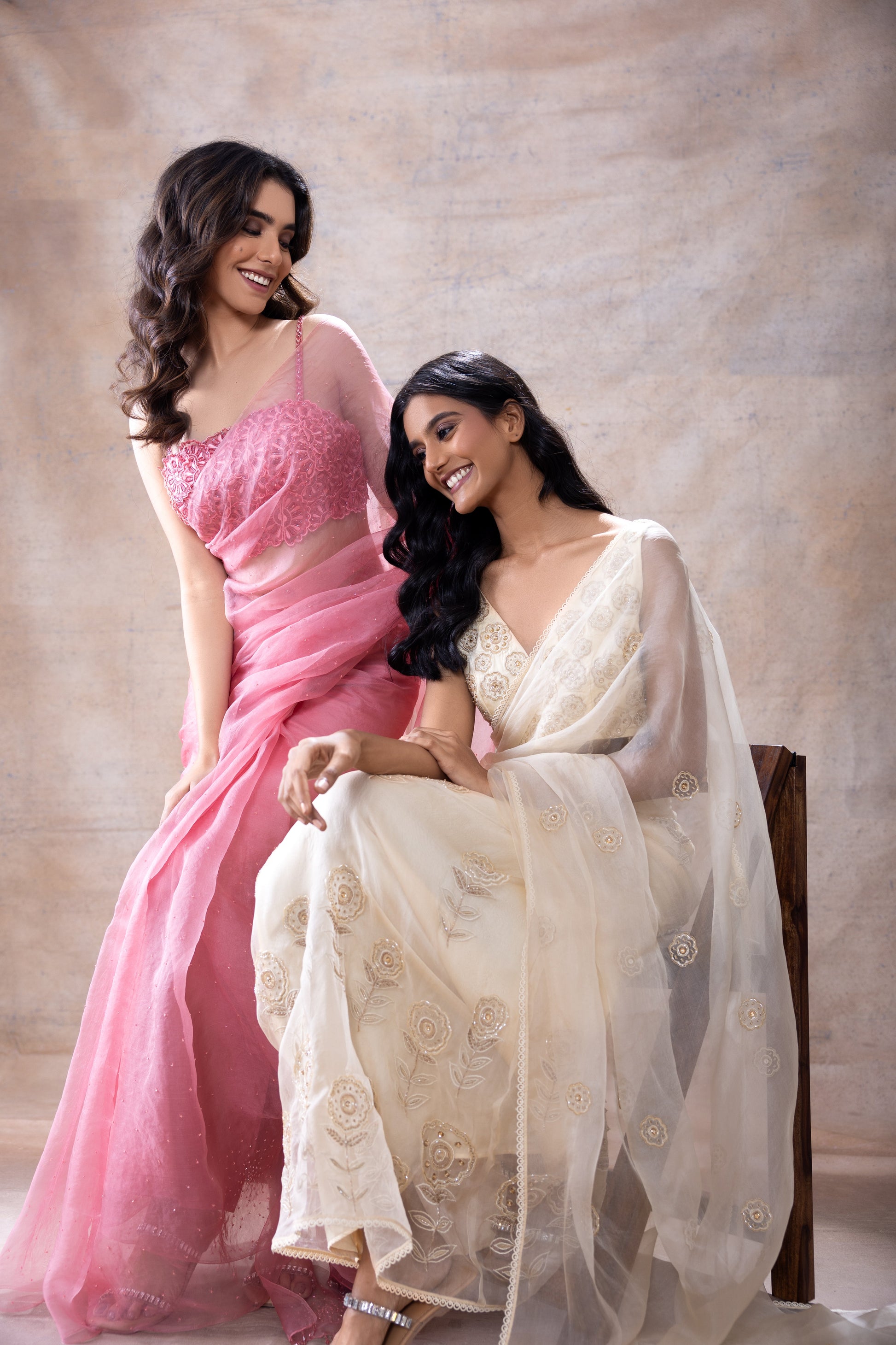 Embroidered blouse and organza saree by Akashi Clothing with Festive Collection at Kamakhyaa for sustainable fashion