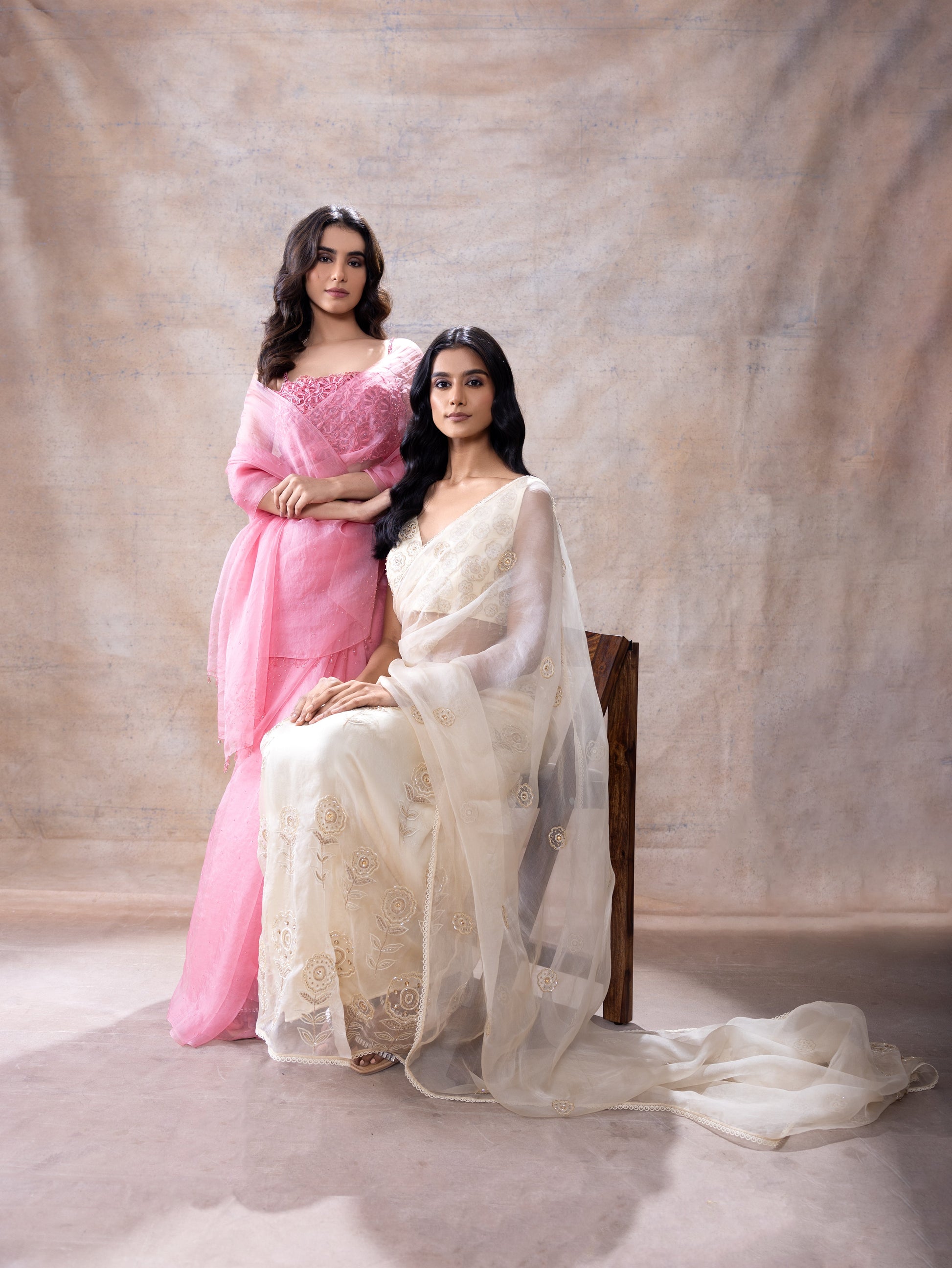 Embroidered blouse and organza saree by Akashi Clothing with Festive Collection at Kamakhyaa for sustainable fashion