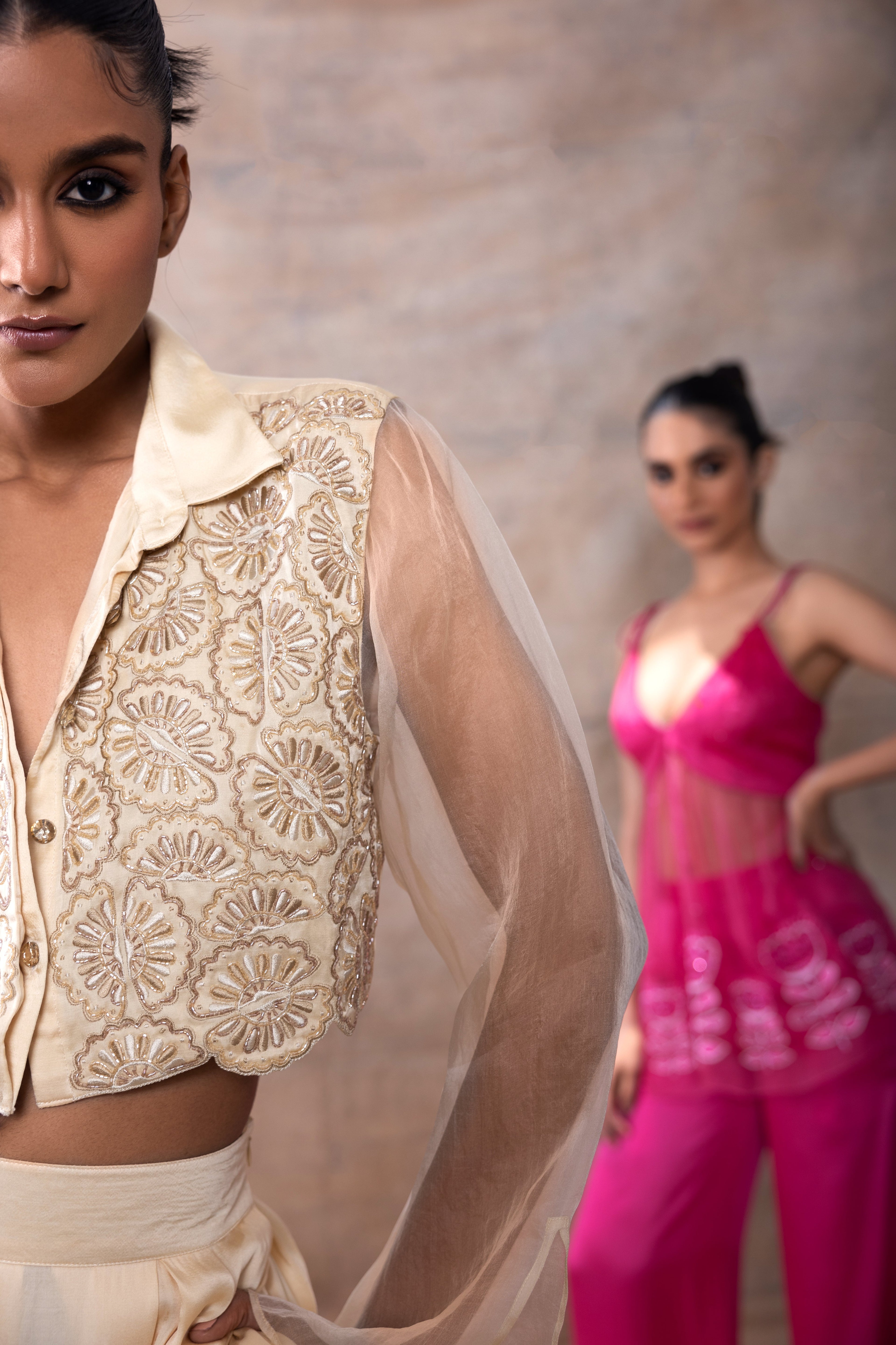 Emboridered Crop Shirt with flared pants set by Akashi Clothing with Festive Collection at Kamakhyaa for sustainable fashion