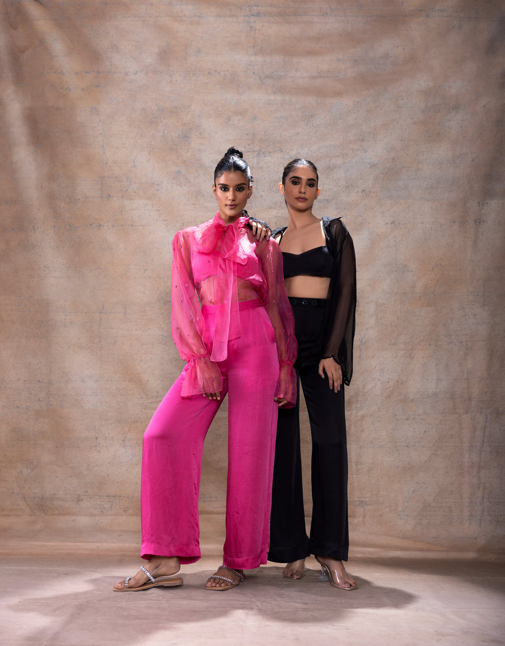 Scarf collar organza shirt set by Akashi Clothing with Festive Collection at Kamakhyaa for sustainable fashion