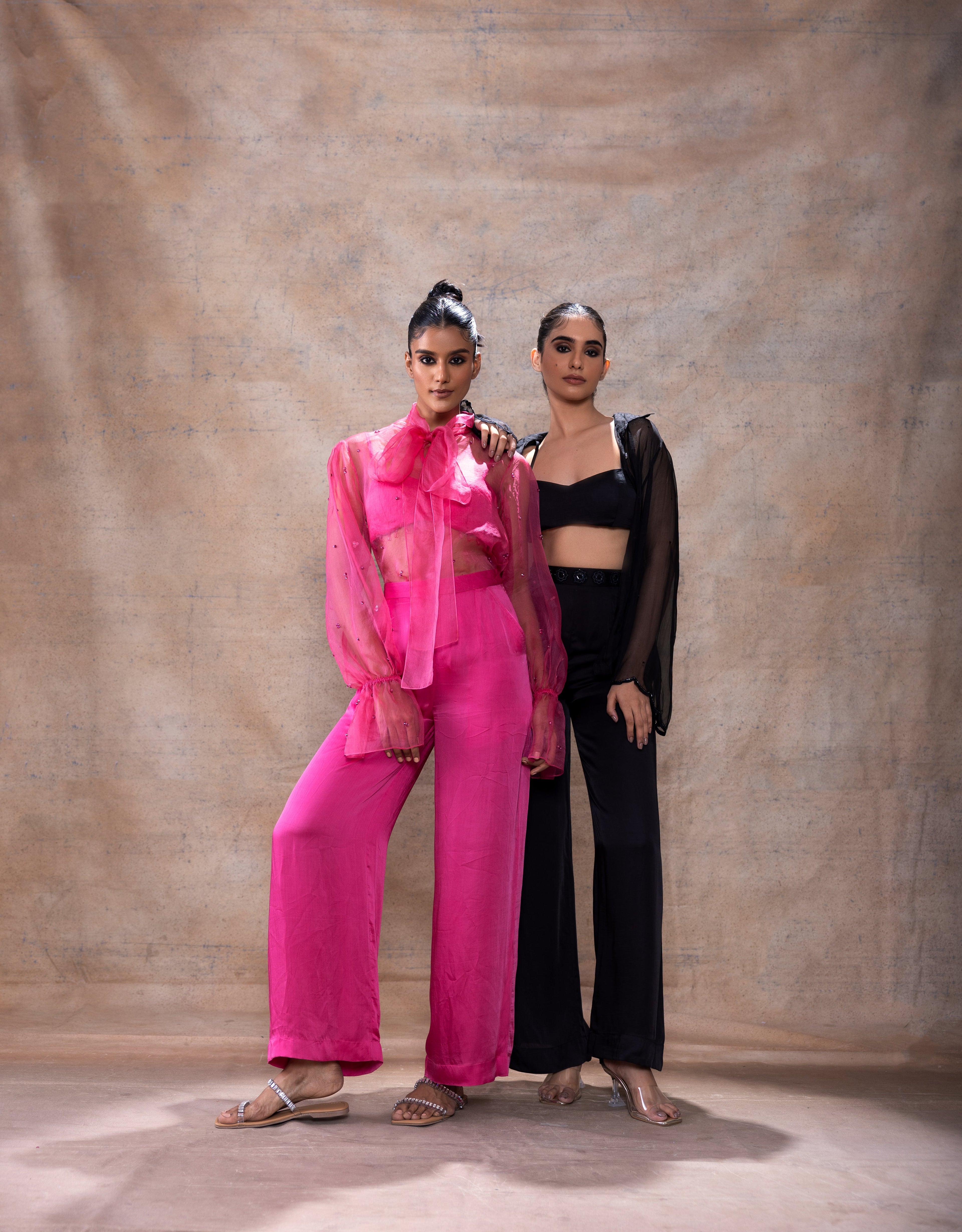 Scarf collar organza shirt set by Akashi Clothing with Festive Collection at Kamakhyaa for sustainable fashion