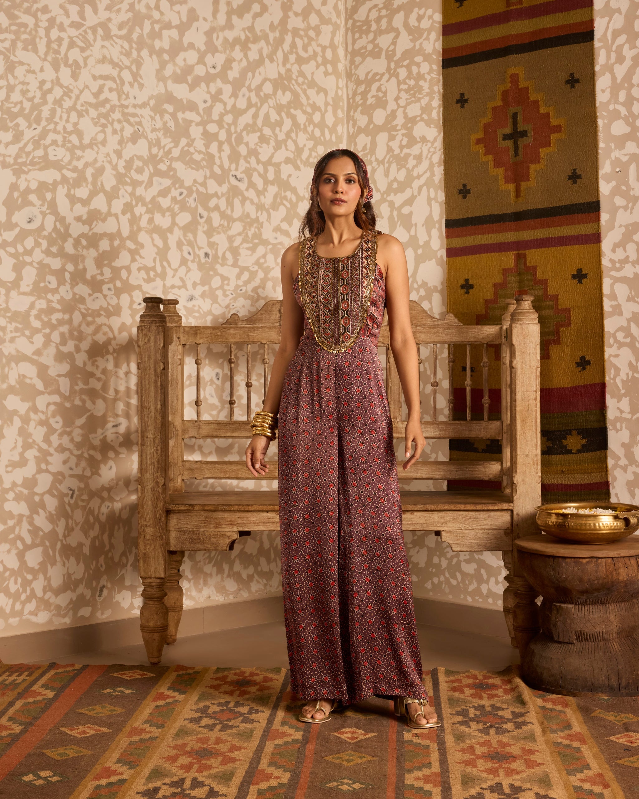 Wide-Leg Jumpsuit by Akashi Clothing with Ajrakh by Akashi Clothing at Kamakhyaa for sustainable fashion