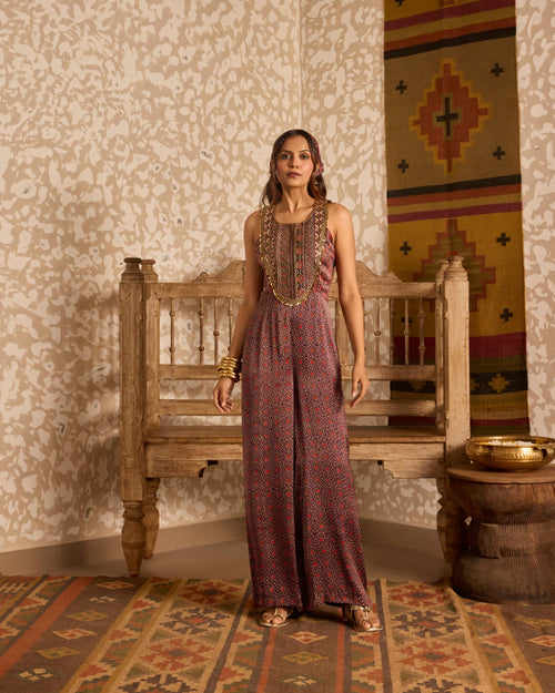 Wide-Leg Jumpsuit by Akashi Clothing with Ajrakh by Akashi Clothing at Kamakhyaa for sustainable fashion