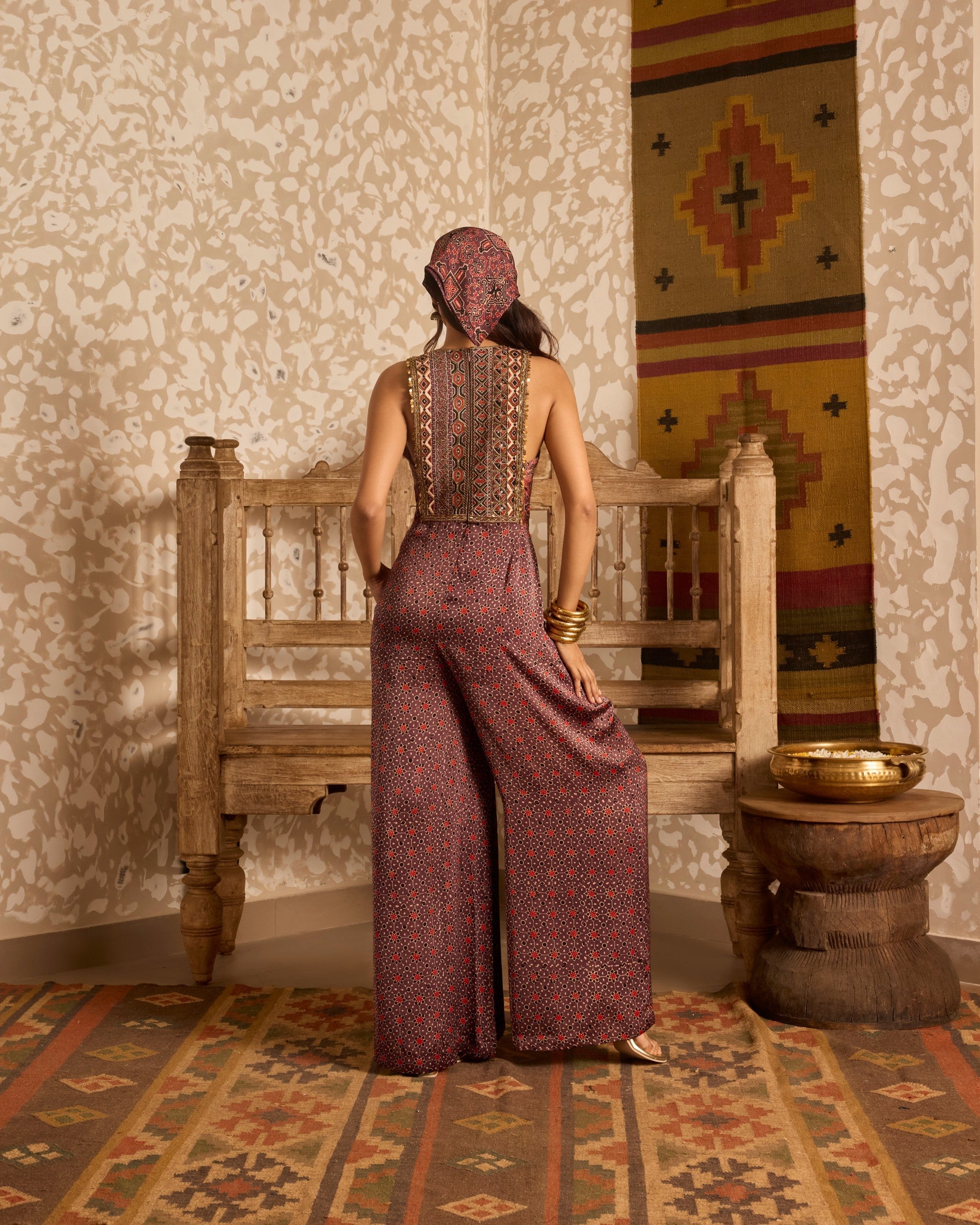Wide-Leg Jumpsuit by Akashi Clothing with Ajrakh by Akashi Clothing at Kamakhyaa for sustainable fashion
