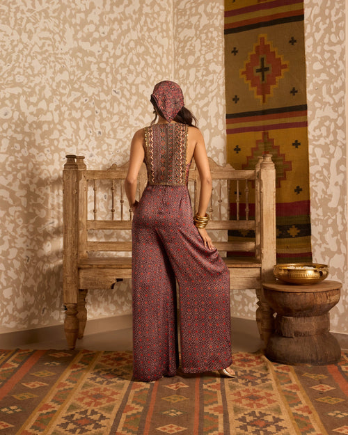 Wide-Leg Jumpsuit by Akashi Clothing with Ajrakh by Akashi Clothing at Kamakhyaa for sustainable fashion