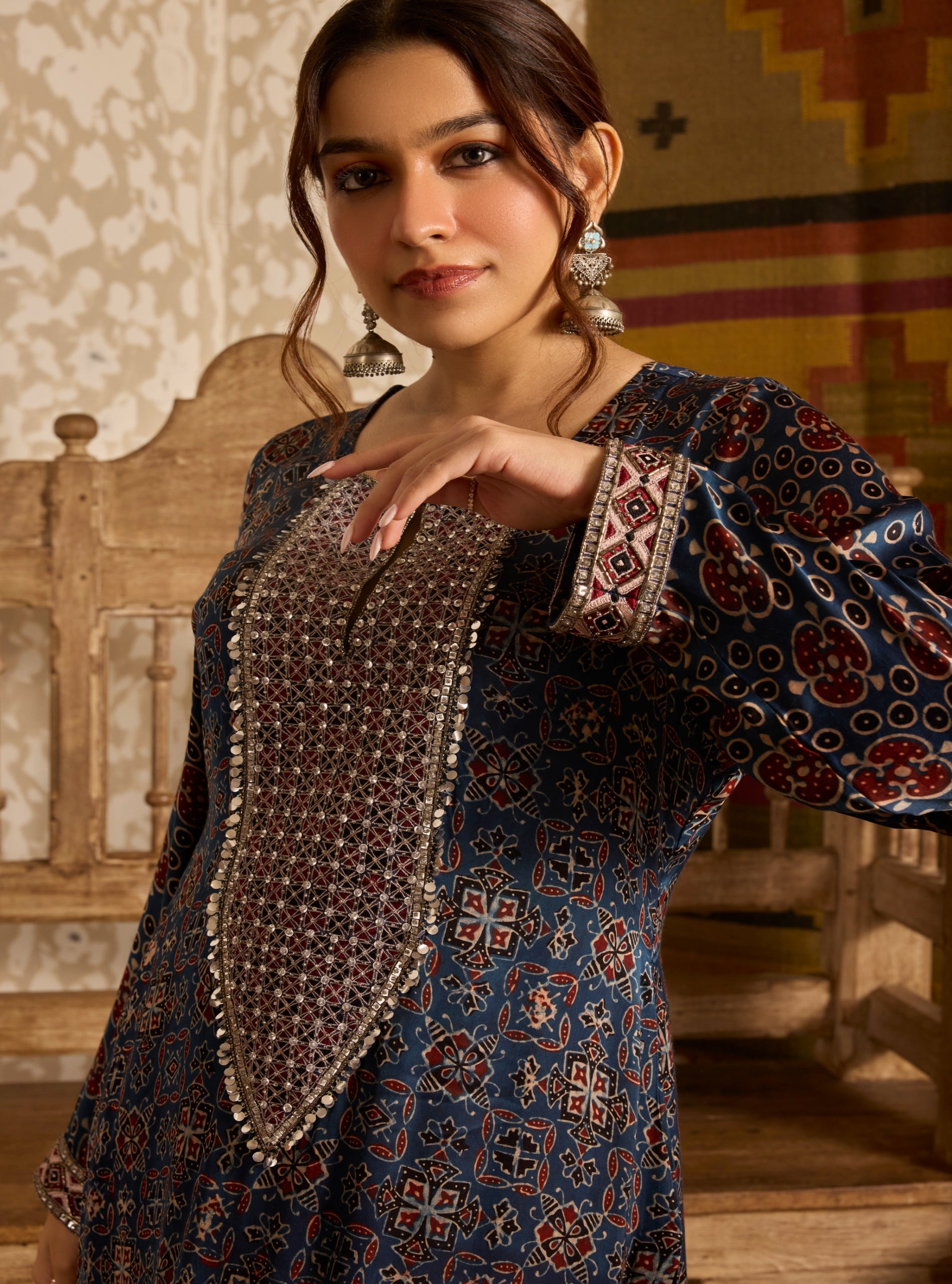 Long Kurta Plazzo Pant Set by Akashi Clothing with Ajrakh by Akashi Clothing at Kamakhyaa for sustainable fashion