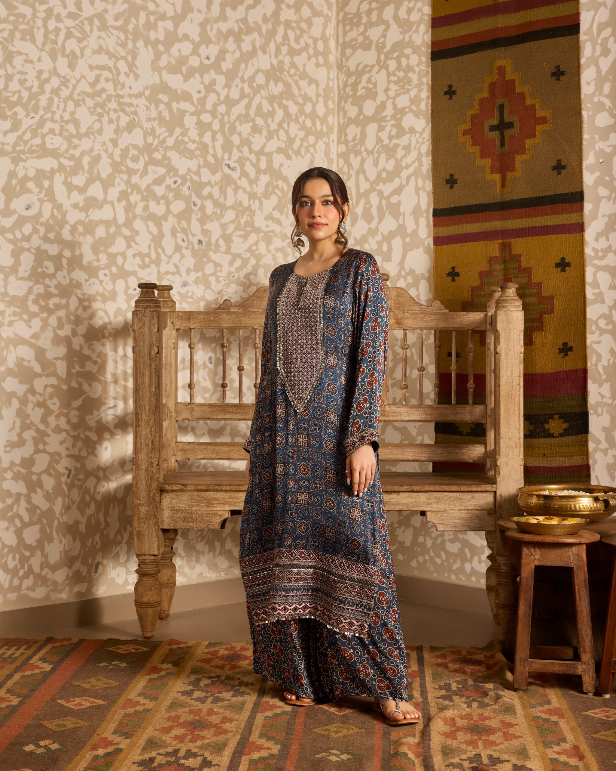 Long Kurta Plazzo Pant Set by Akashi Clothing with Ajrakh by Akashi Clothing at Kamakhyaa for sustainable fashion