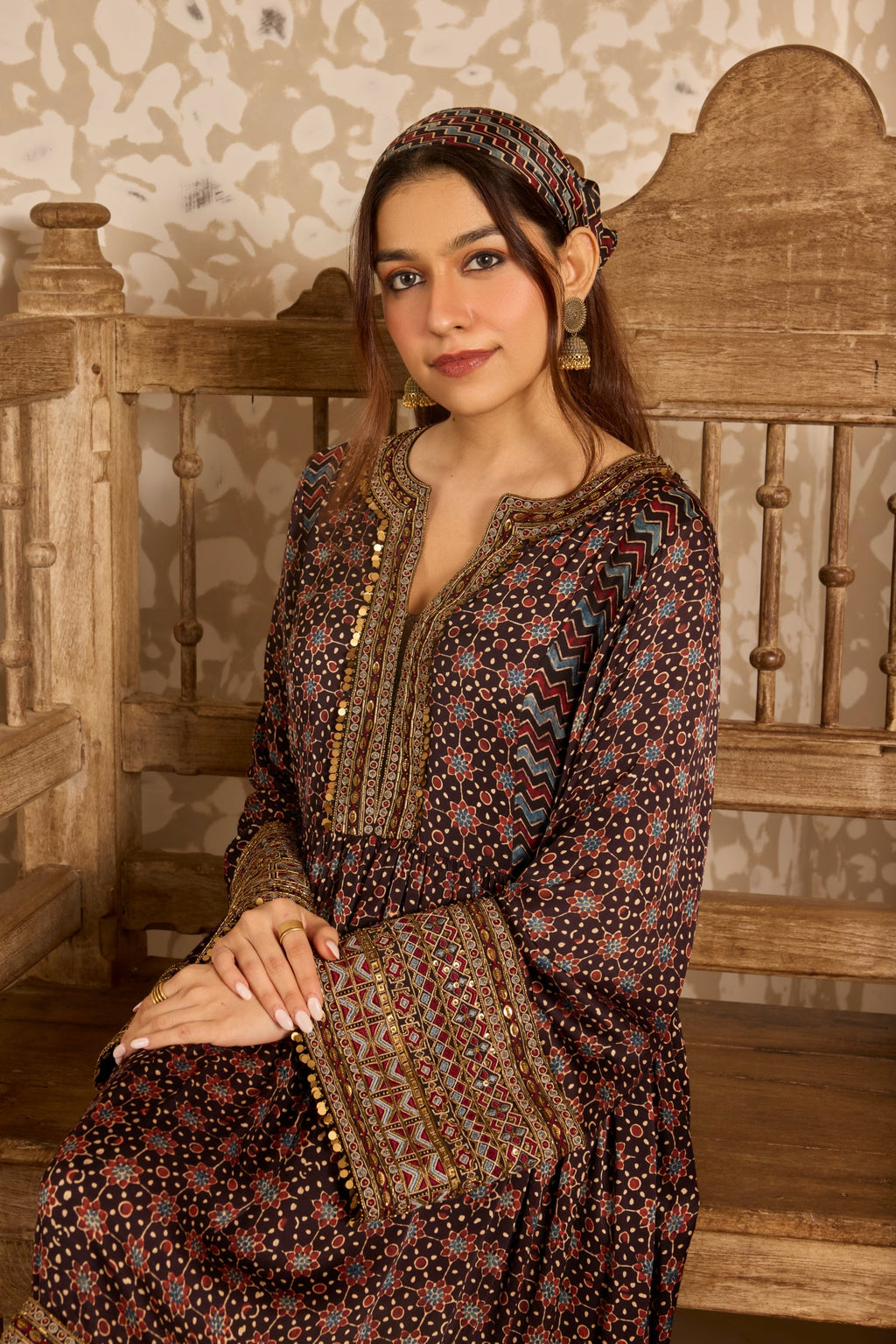 Short Dress with Bell Sleeves by Akashi Clothing with Ajrakh by Akashi Clothing at Kamakhyaa for sustainable fashion