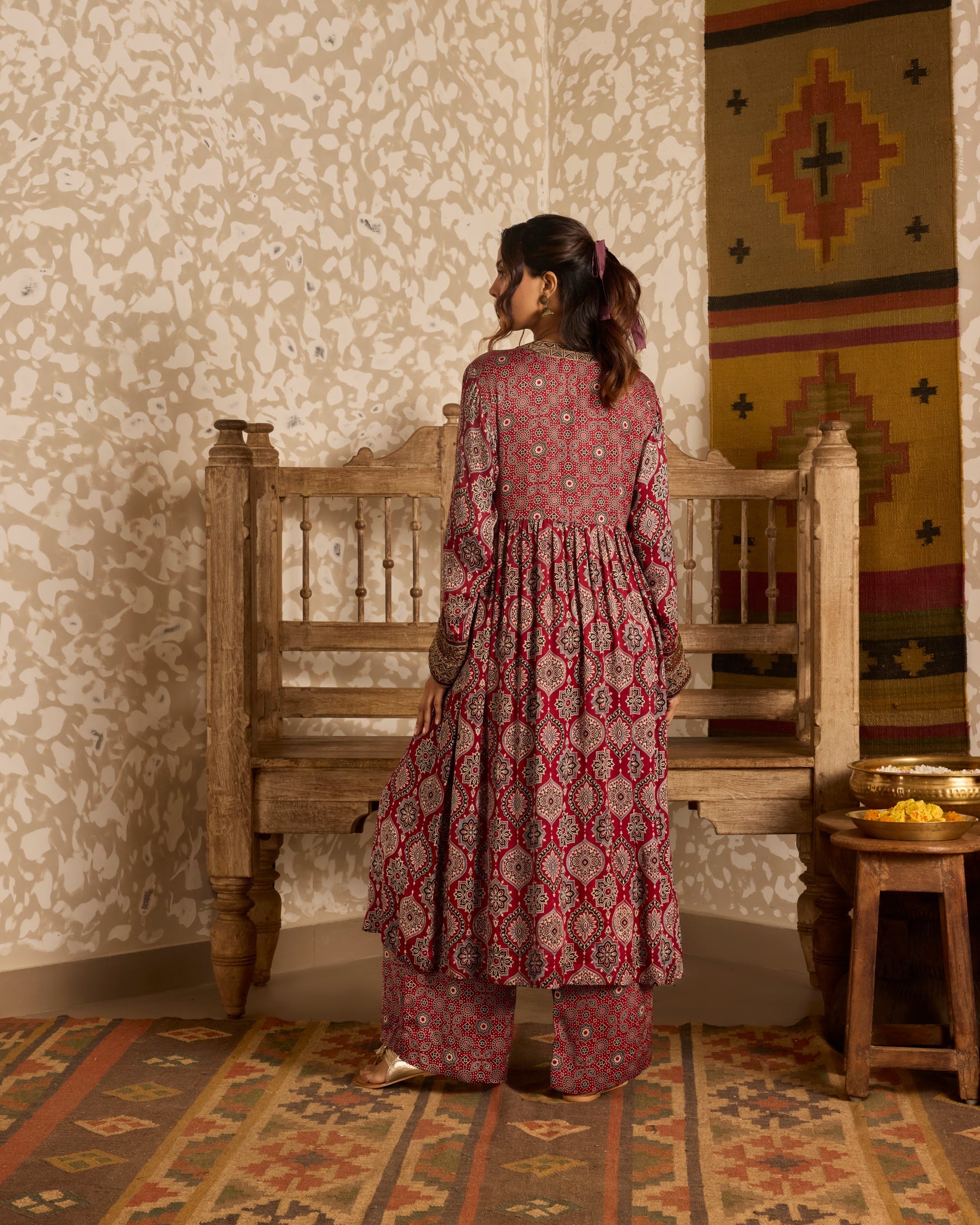 V-Neck Kurta Set by Akashi Clothing with Ajrakh by Akashi Clothing at Kamakhyaa for sustainable fashion