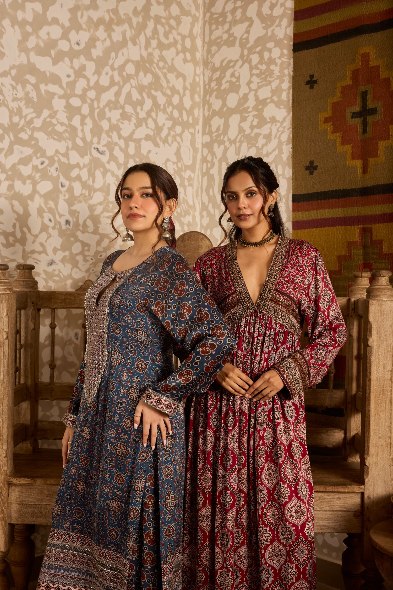 V-Neck Kurta Set by Akashi Clothing with Ajrakh by Akashi Clothing at Kamakhyaa for sustainable fashion