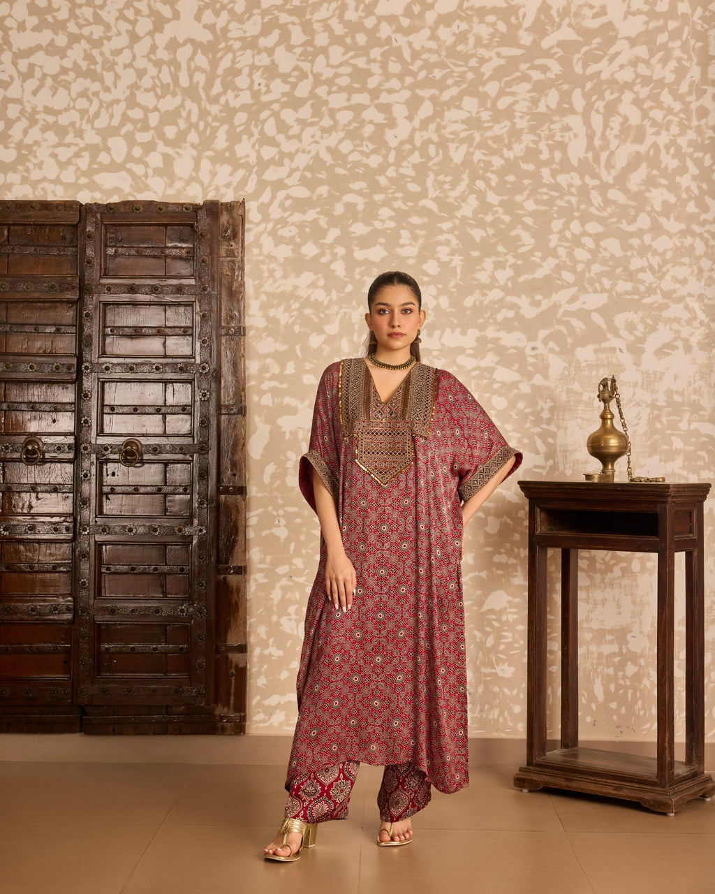 Long Kaftan Kurta set by Akashi Clothing with Ajrakh by Akashi Clothing at Kamakhyaa for sustainable fashion