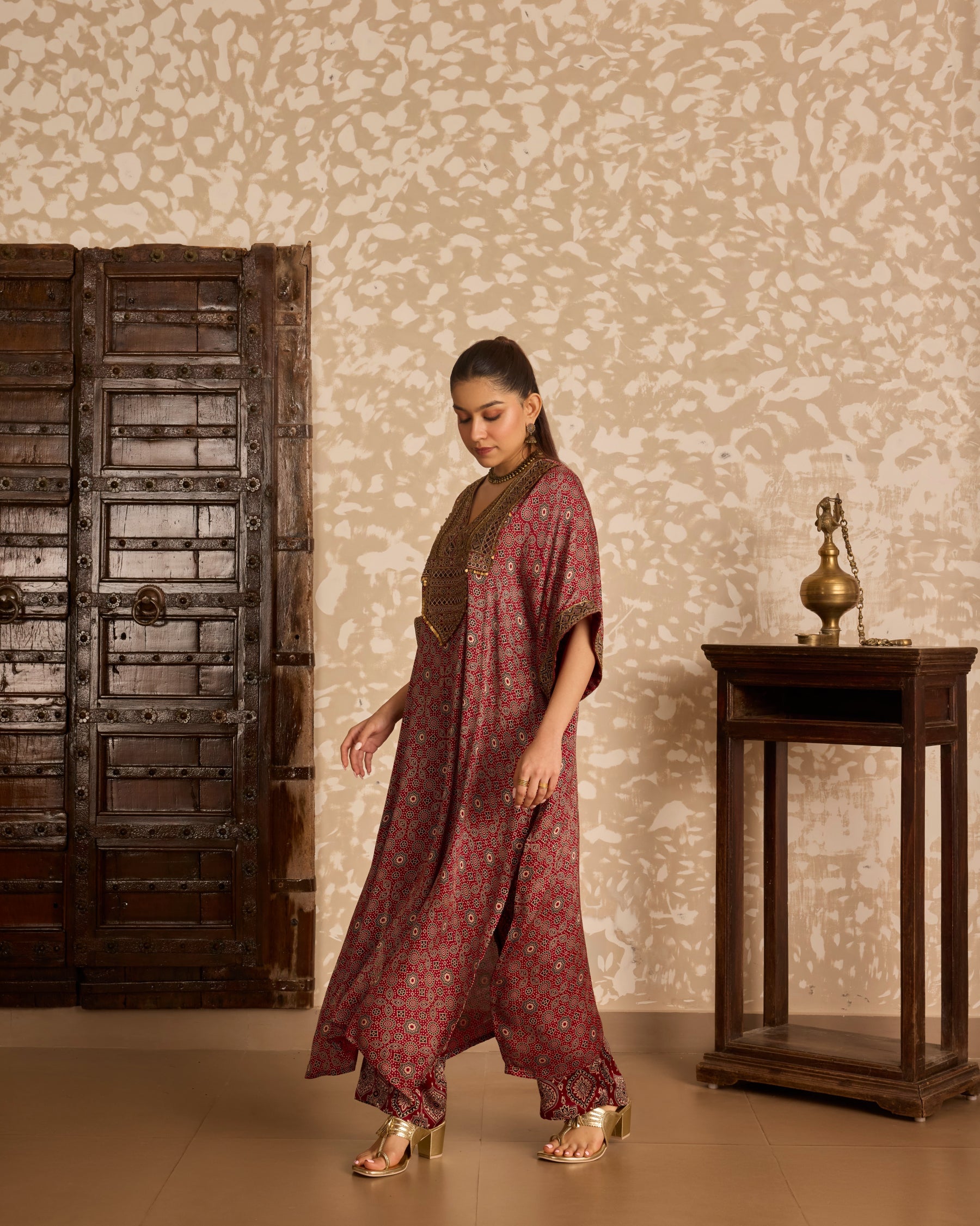 Long Kaftan Kurta set by Akashi Clothing with Ajrakh by Akashi Clothing at Kamakhyaa for sustainable fashion