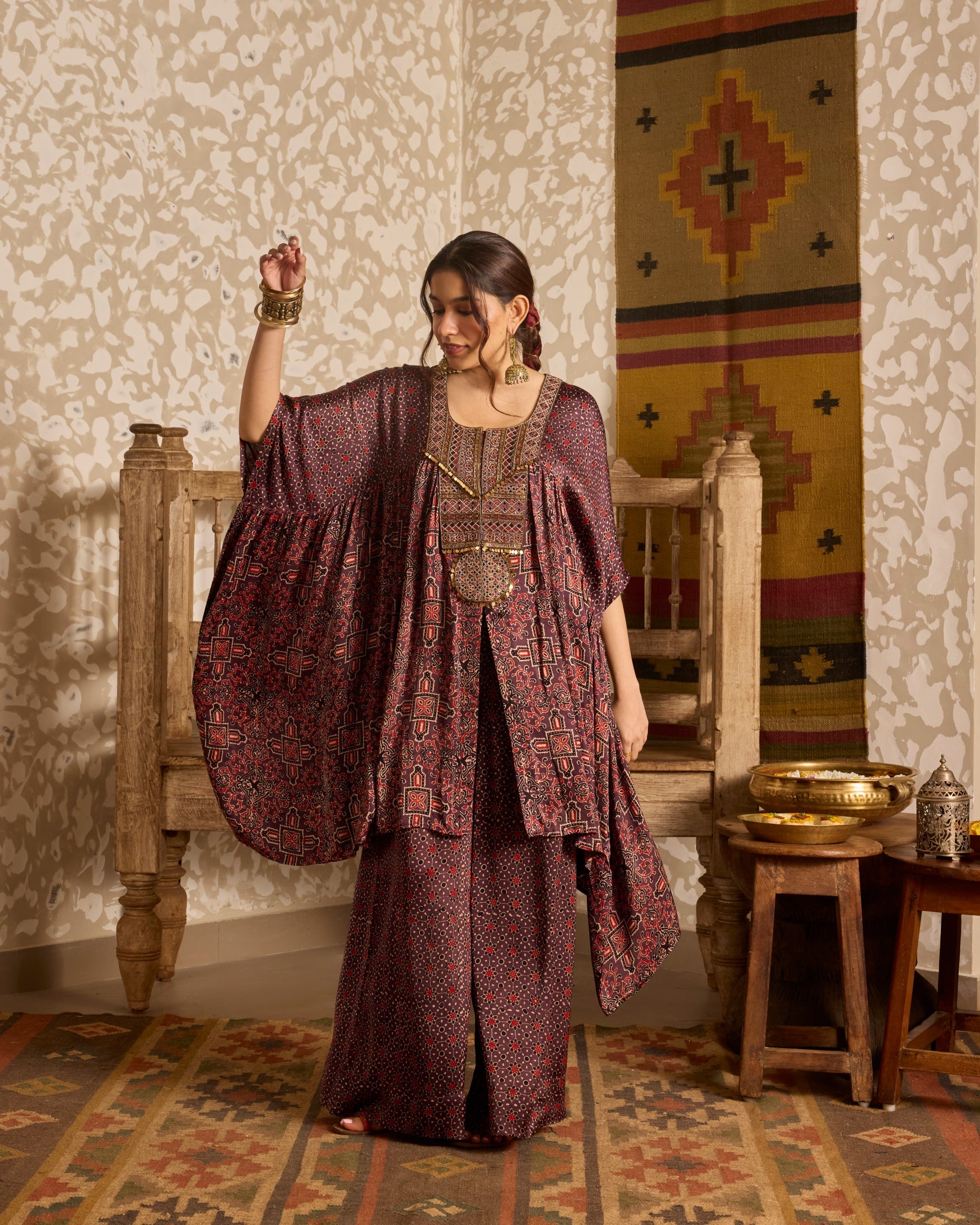 Short Kaftan Set by Akashi Clothing with Ajrakh by Akashi Clothing at Kamakhyaa for sustainable fashion