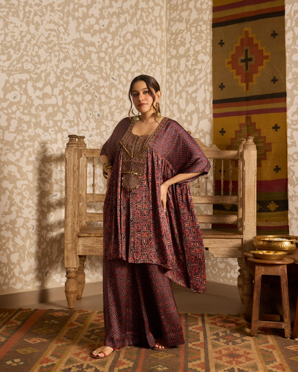 Short Kaftan Set by Akashi Clothing with Ajrakh by Akashi Clothing at Kamakhyaa for sustainable fashion
