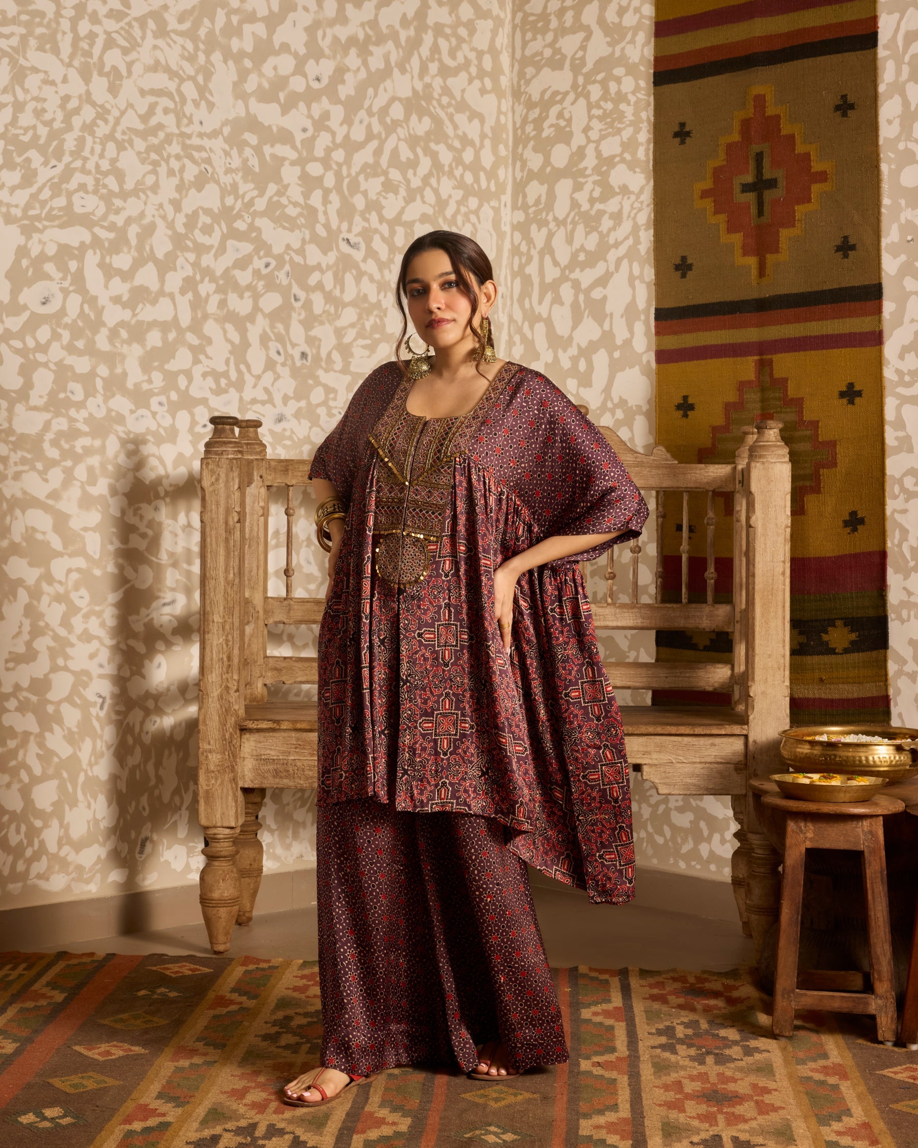 Short Kaftan Set by Akashi Clothing with Ajrakh by Akashi Clothing at Kamakhyaa for sustainable fashion