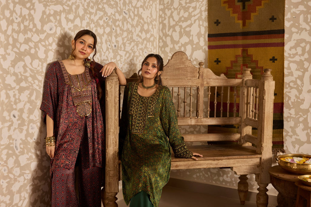 Short Kaftan Set by Akashi Clothing with Ajrakh by Akashi Clothing at Kamakhyaa for sustainable fashion