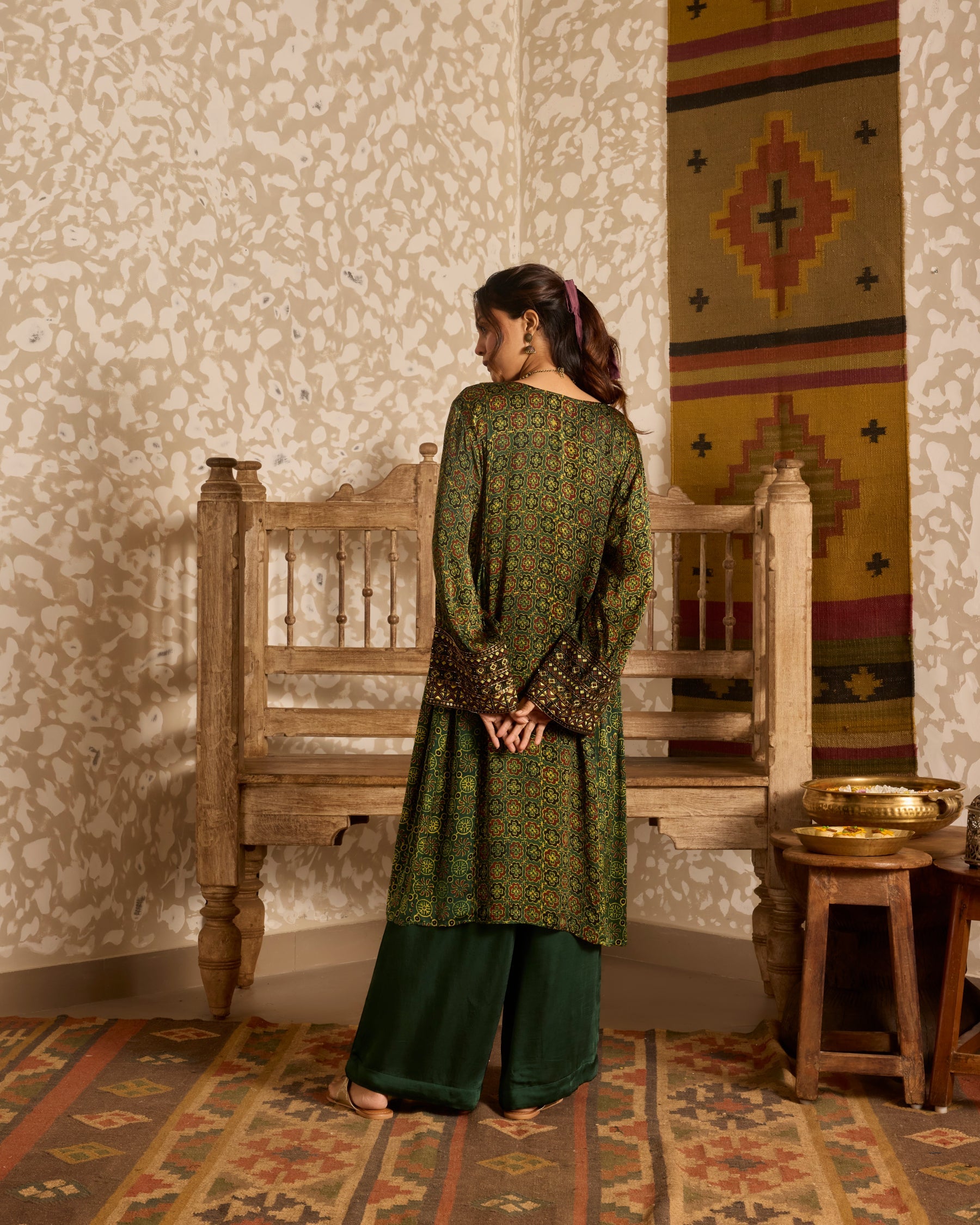Long Kurta Wide Leg Pants Set by Akashi Clothing with Ajrakh by Akashi Clothing at Kamakhyaa for sustainable fashion