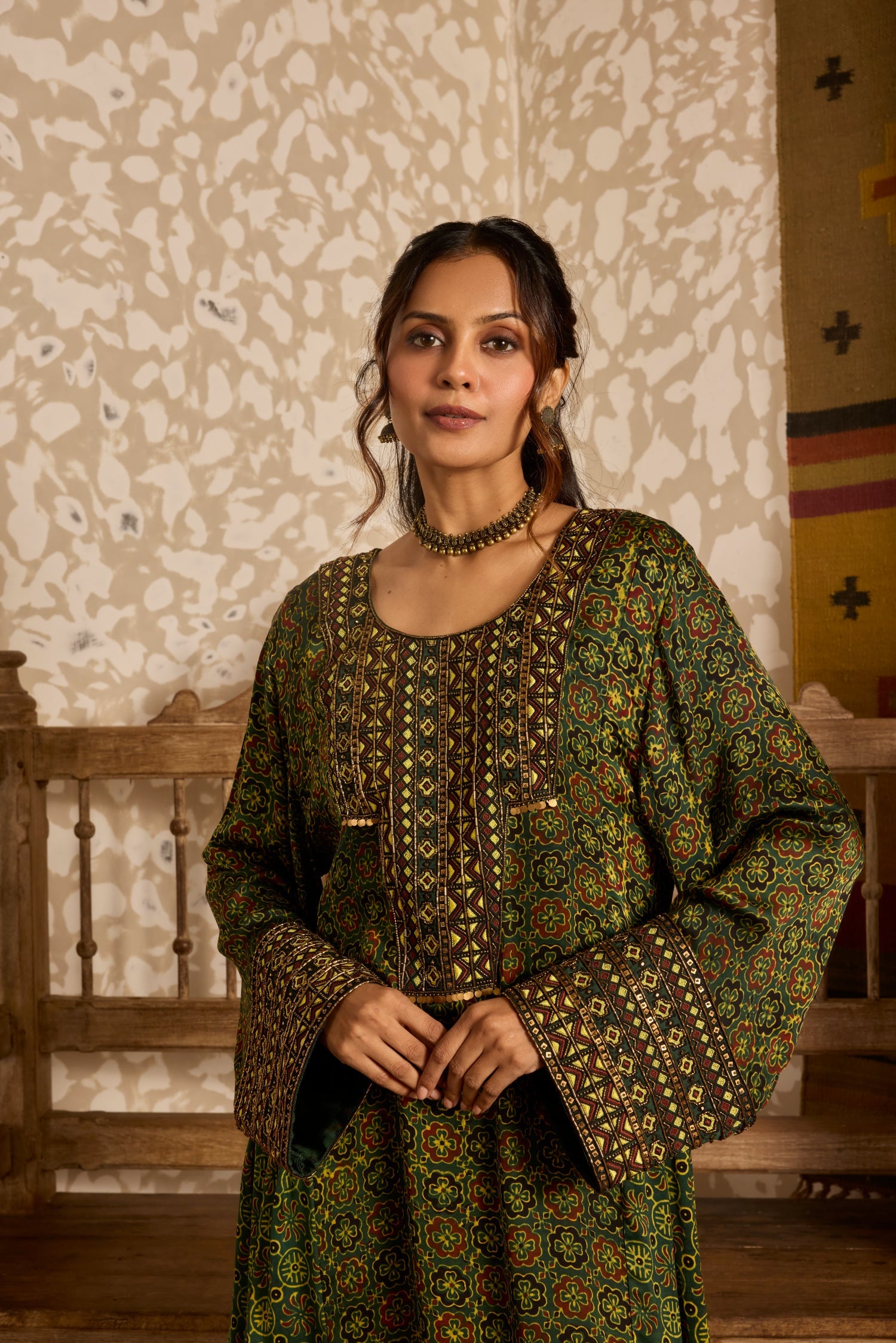 Long Kurta Wide Leg Pants Set by Akashi Clothing with Ajrakh by Akashi Clothing at Kamakhyaa for sustainable fashion