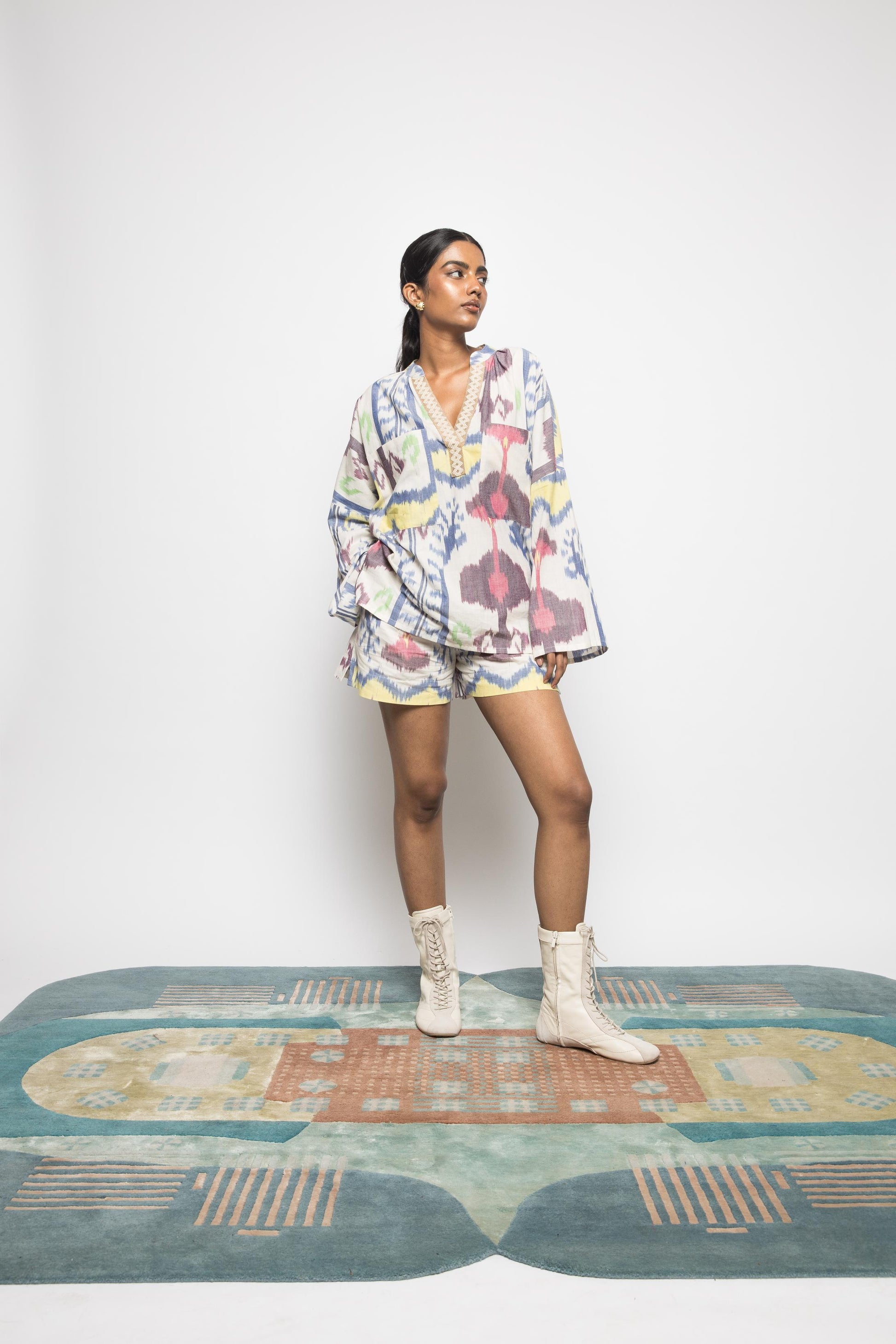 Slouchy Pleated Shorts by Anushé Pirani with Fresh Ink by Anushe Pirani at Kamakhyaa for sustainable fashion