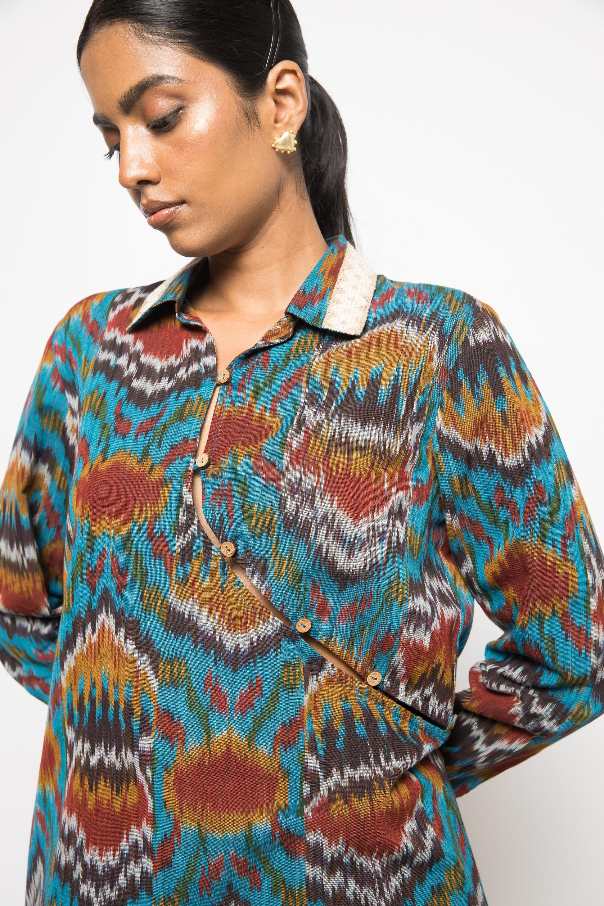 Button-Up Shirt by Anushé Pirani with Fresh Ink by Anushe Pirani at Kamakhyaa for sustainable fashion