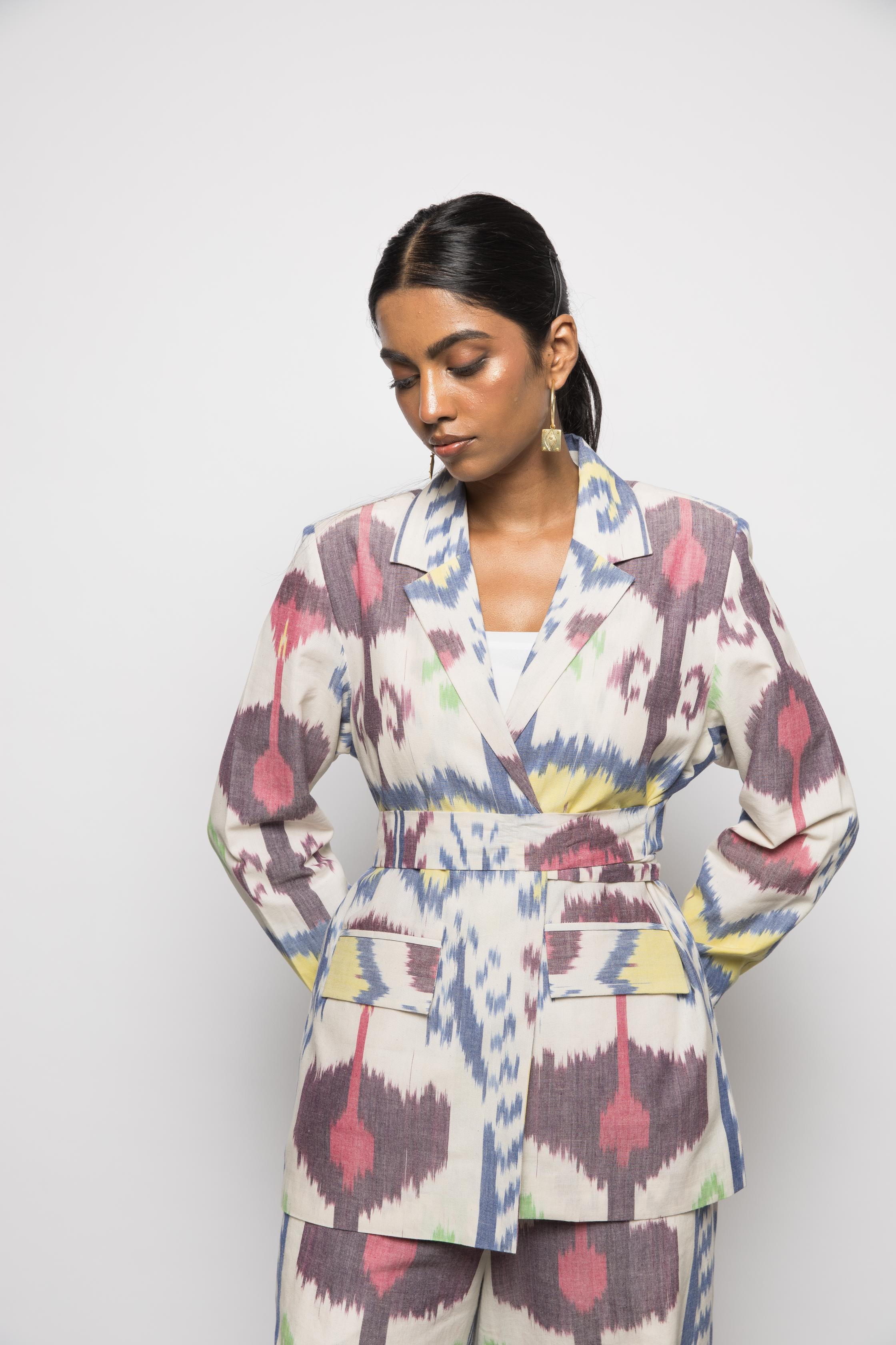 Wrap & Tie Blazer by Anushé Pirani with Fresh Ink by Anushe Pirani at Kamakhyaa for sustainable fashion