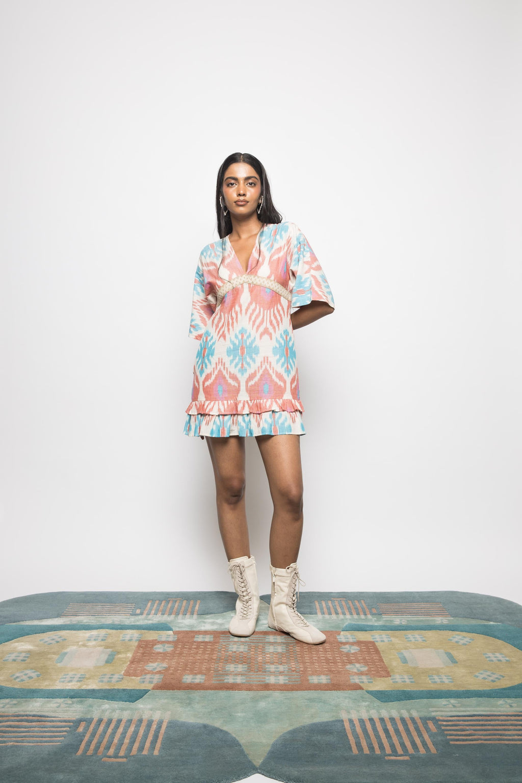 Plunge Neck Ruffle Mini by Anushé Pirani with Fresh Ink by Anushe Pirani at Kamakhyaa for sustainable fashion