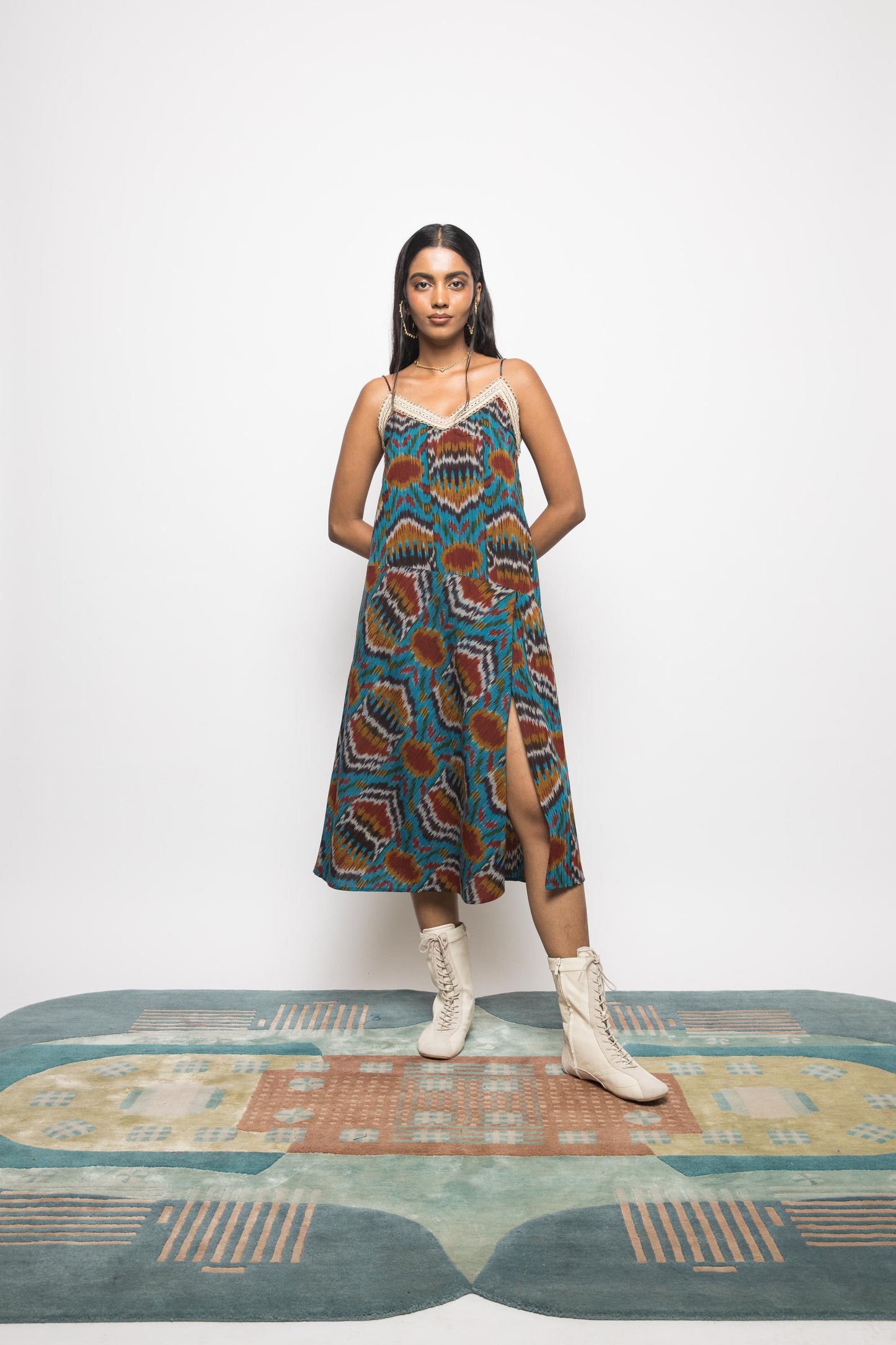 Asymmetric Waist Sling Dress by Anushé Pirani with Fresh Ink by Anushe Pirani at Kamakhyaa for sustainable fashion