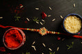 Floral Rudraksh Thread Rakhi by Kamakhyaa with Festive Wear, Floral, Jewellery, Natural Materials, Natural Threads, Rakhi, Rakhis Ready to Ship, Red, Regular Fit, Upcycled, Zari Threads at Kamakhyaa for sustainable fashion