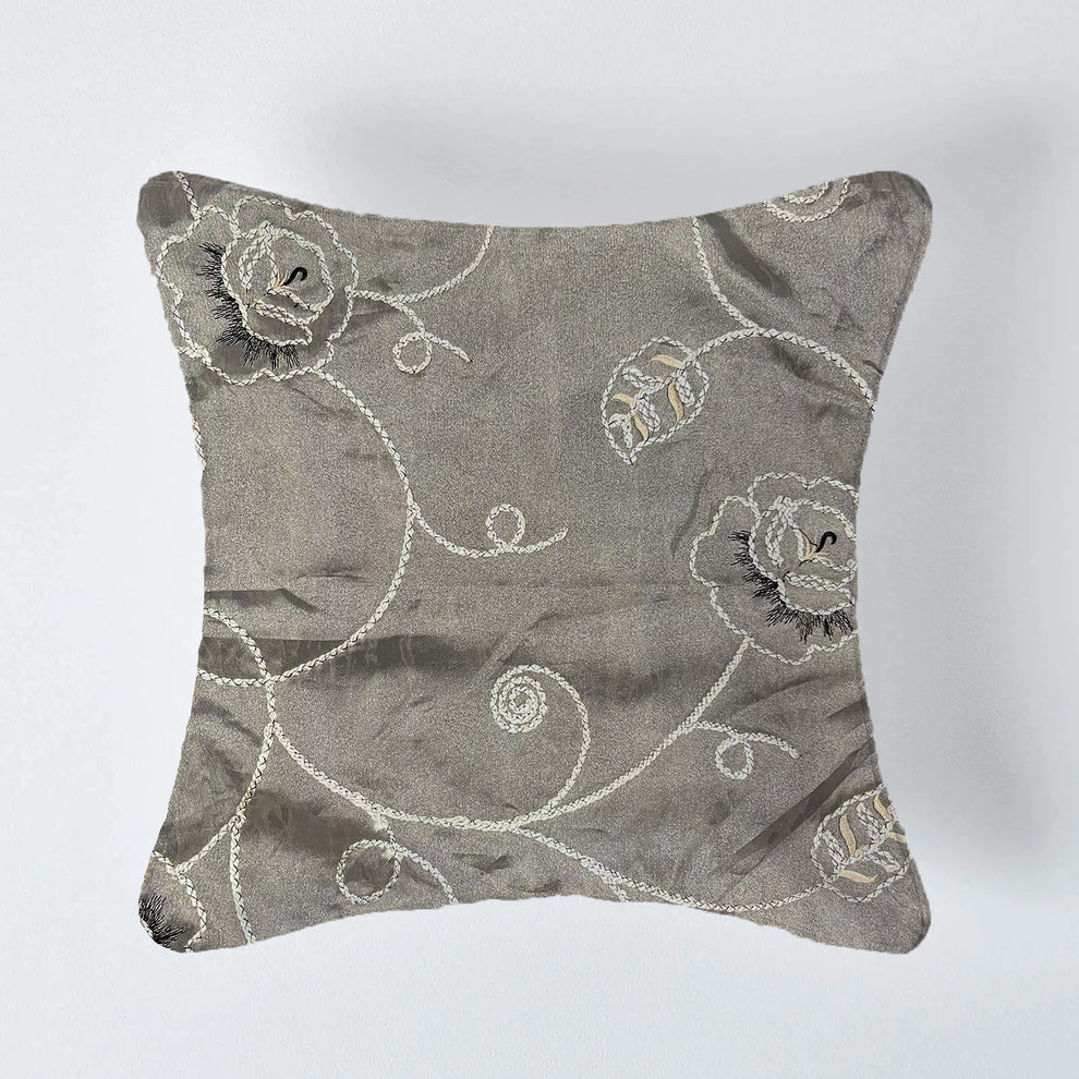 Floral Tapestry by Aetherea with 100% Cotton, Cotton, Cushion covers, Embroidered, Floral, Floral Prints, Grey, Piping, Rose, Sheer, Upcycled at Kamakhyaa for sustainable fashion