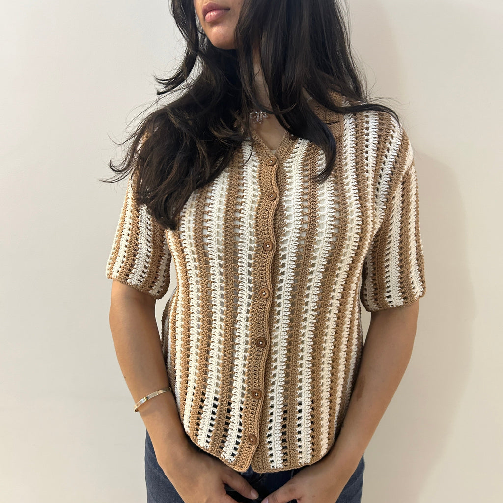 Earth Stripe Crochet Shirt by Ikriit'm with Crochet Apparel at Kamakhyaa for sustainable fashion
