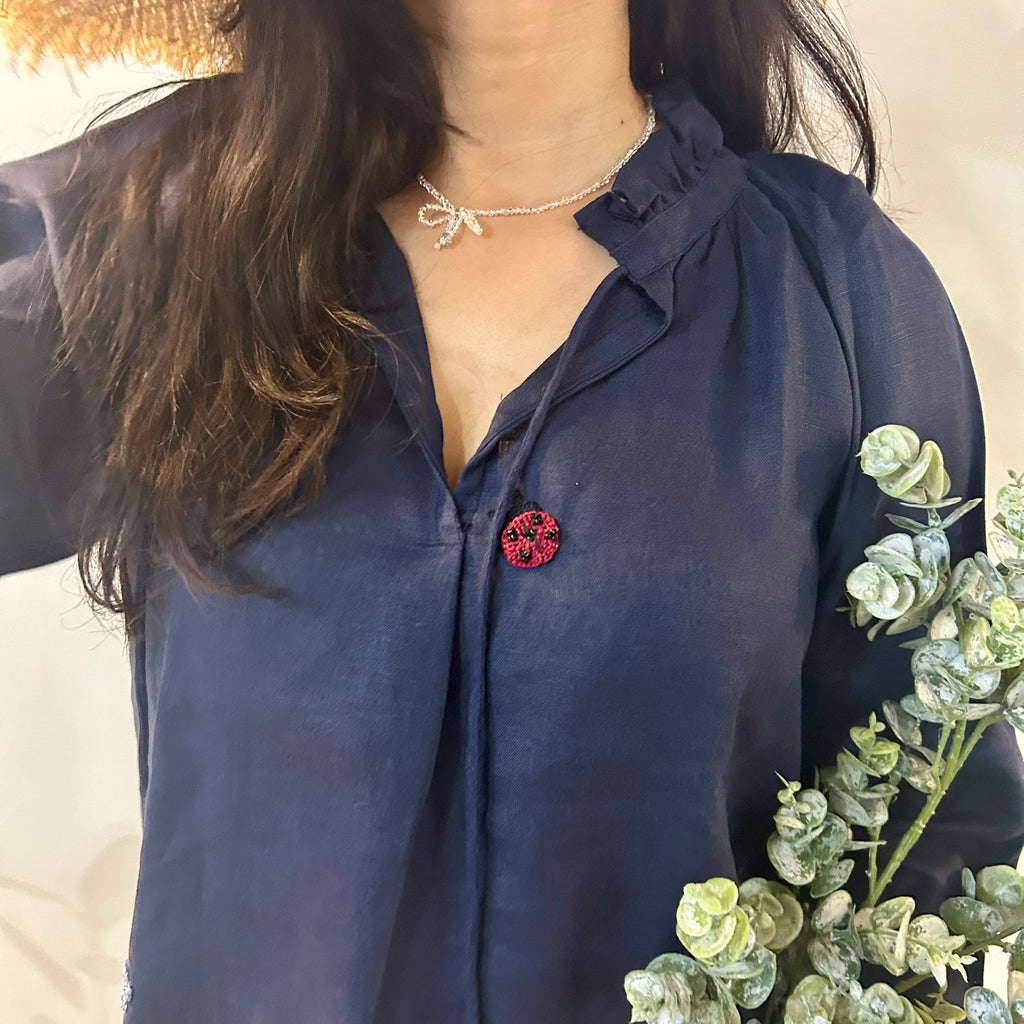 Indigo Serene Stich Linen Top & Trouser Set by Ikriit'm with Linen at Kamakhyaa for sustainable fashion