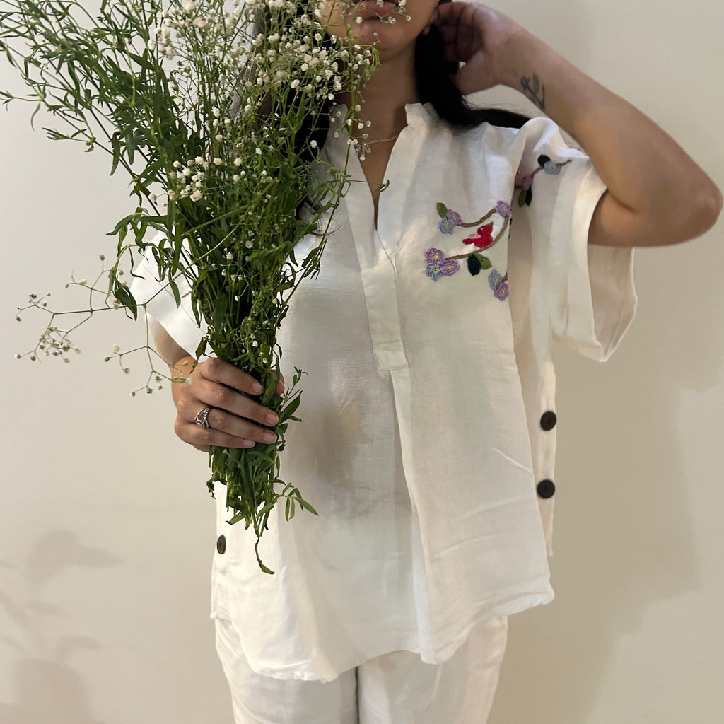 Freesize White Serene Stich Linen Shirt by Ikriit'm with Linen at Kamakhyaa for sustainable fashion