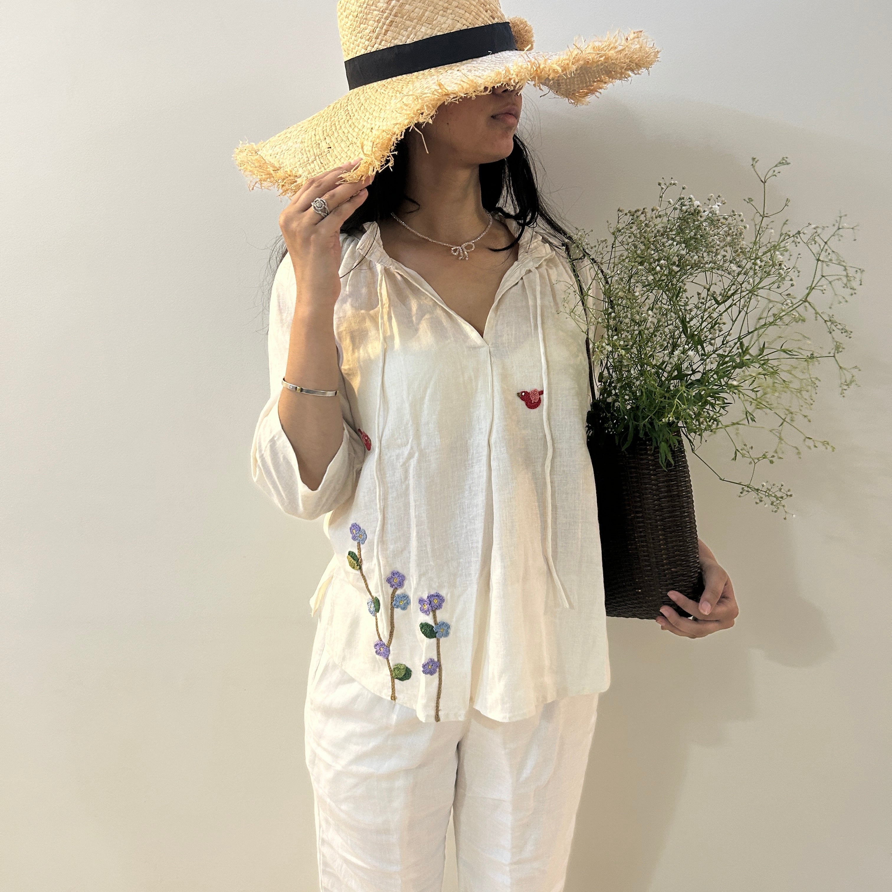 White Serene Stich Linen Top by Ikriit'm with Linen at Kamakhyaa for sustainable fashion
