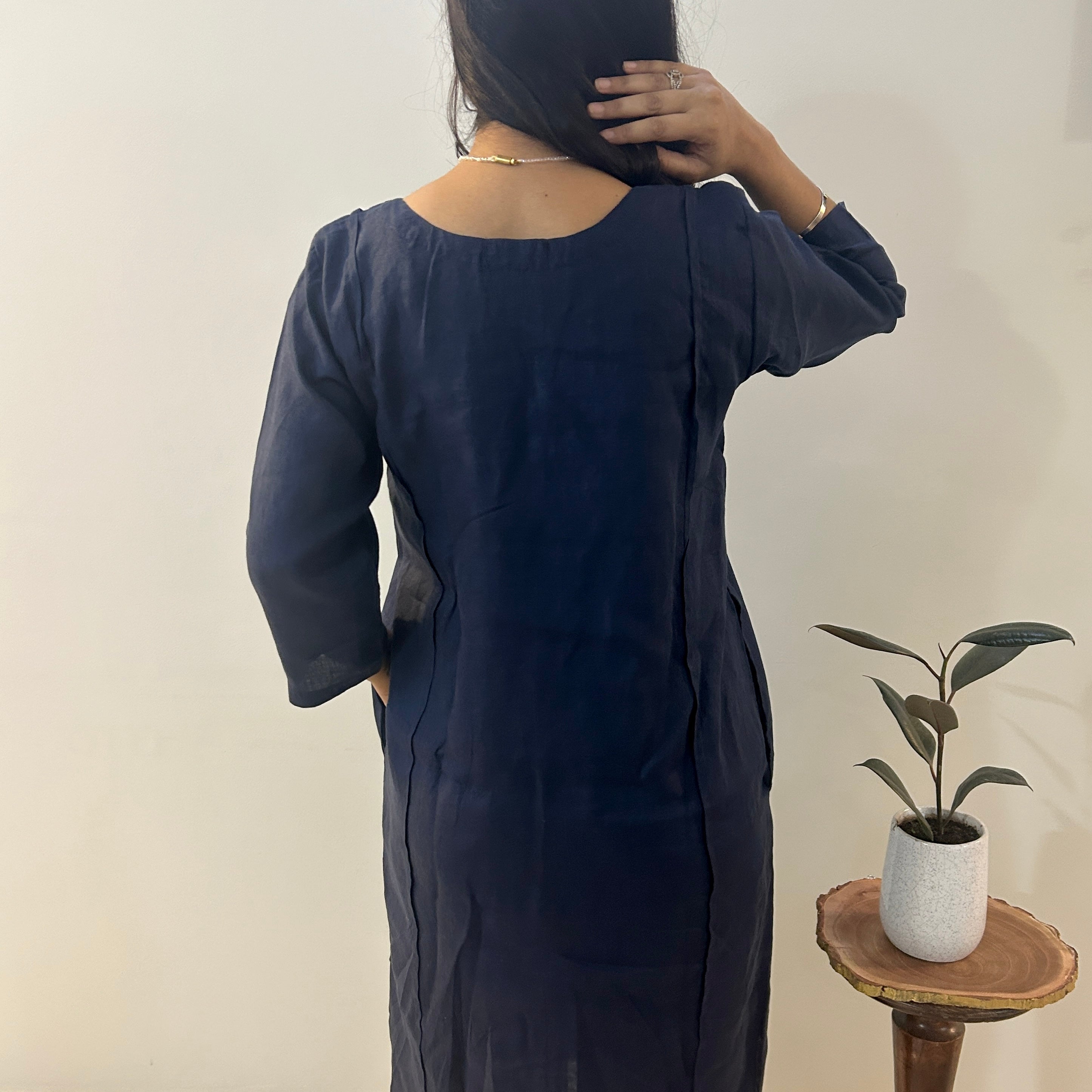 Indigo Bloom Linen Dress by Ikriit'm with Linen at Kamakhyaa for sustainable fashion