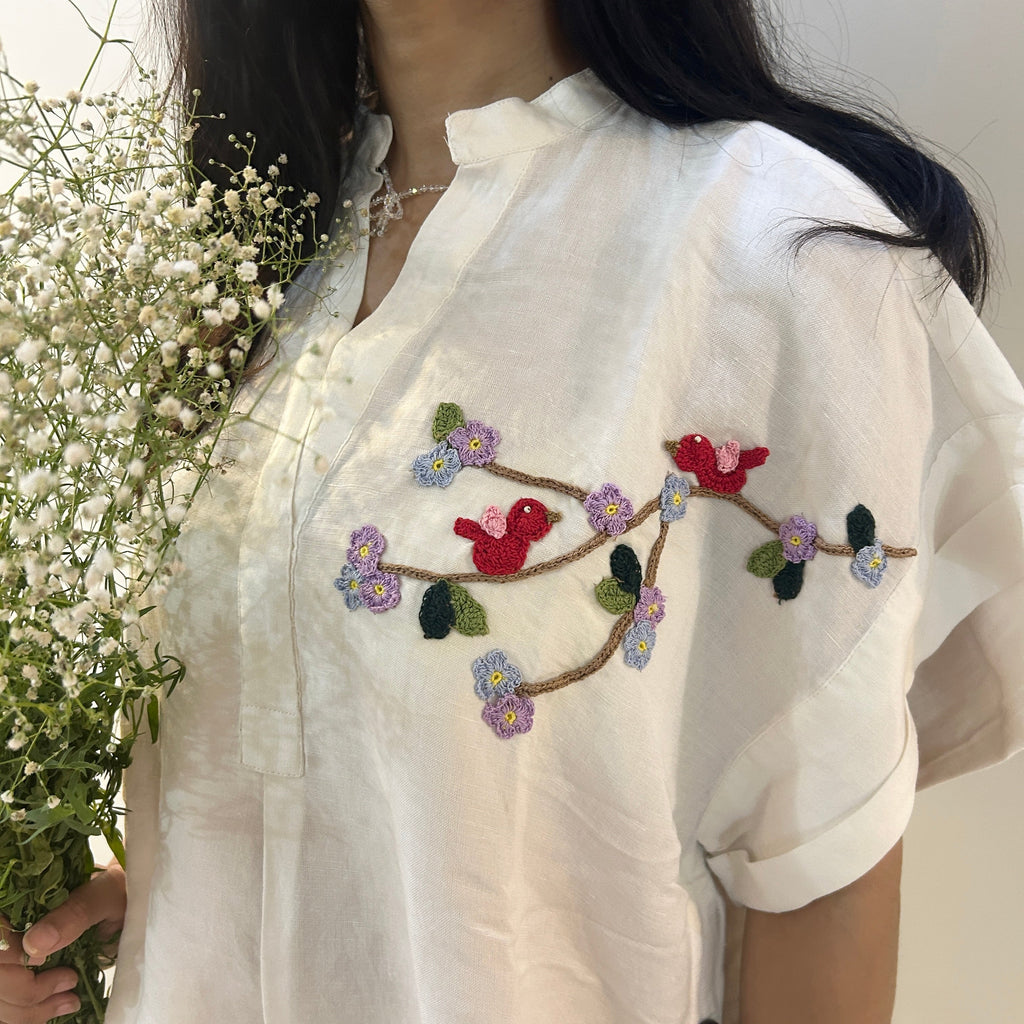 Freesize White Serene Stich Linen Shirt by Ikriit'm with Linen at Kamakhyaa for sustainable fashion